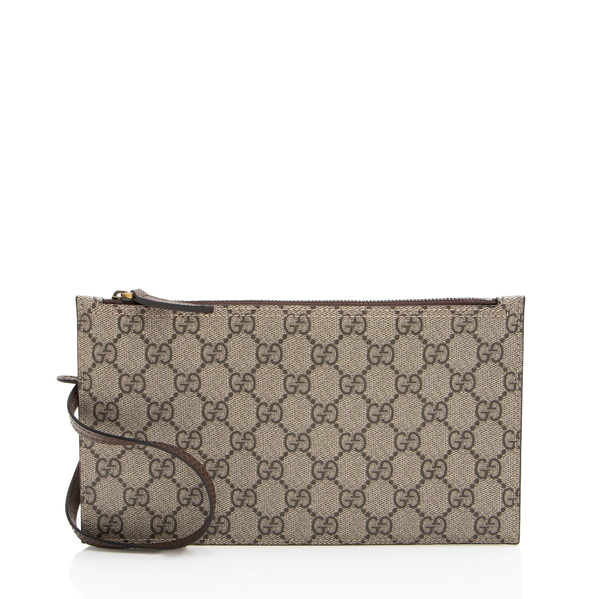 Gucci GG Supreme Pochette SHF-nytdIA Leather Canvas Brown Beige Clutch Bag