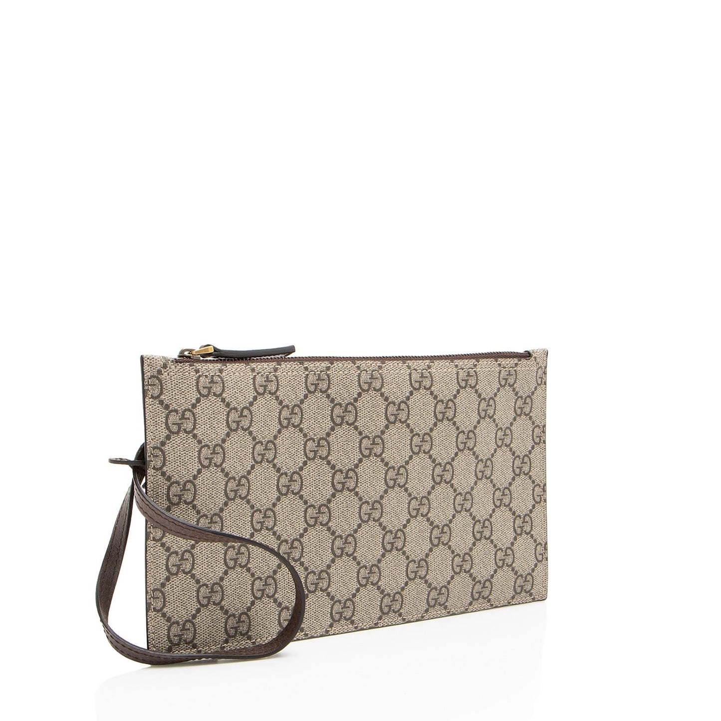 Gucci GG Supreme Pochette SHF-nytdIA Leather Canvas Brown Beige Clutch Bag