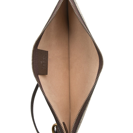 Gucci GG Supreme Pochette SHF Leather Canvas Brown Beige Clutch Bag