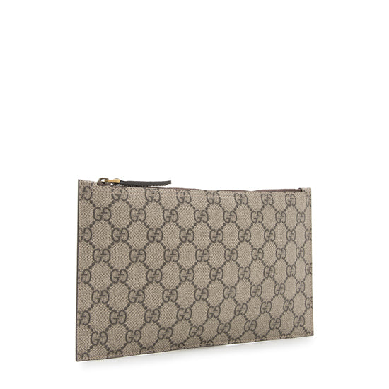Gucci GG Supreme Pochette SHF Leather Canvas Brown Beige Clutch Bag