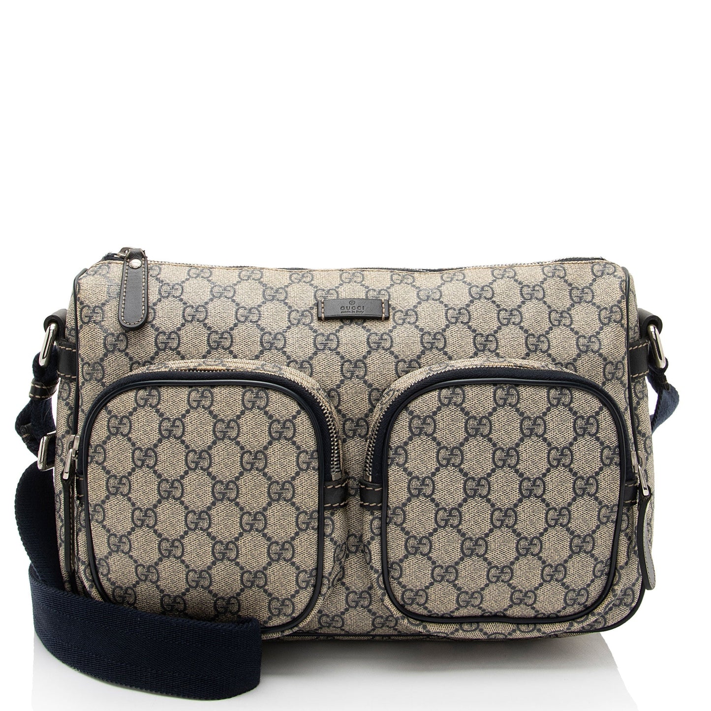 Gucci GG Supreme Pocket Messenger SHF-z1WHUn Leather Canvas Beige Blue Shoulder Bag
