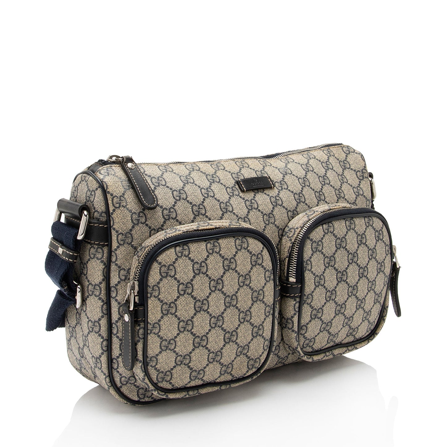 Gucci GG Supreme Pocket Messenger SHF-z1WHUn Leather Canvas Beige Blue Shoulder Bag