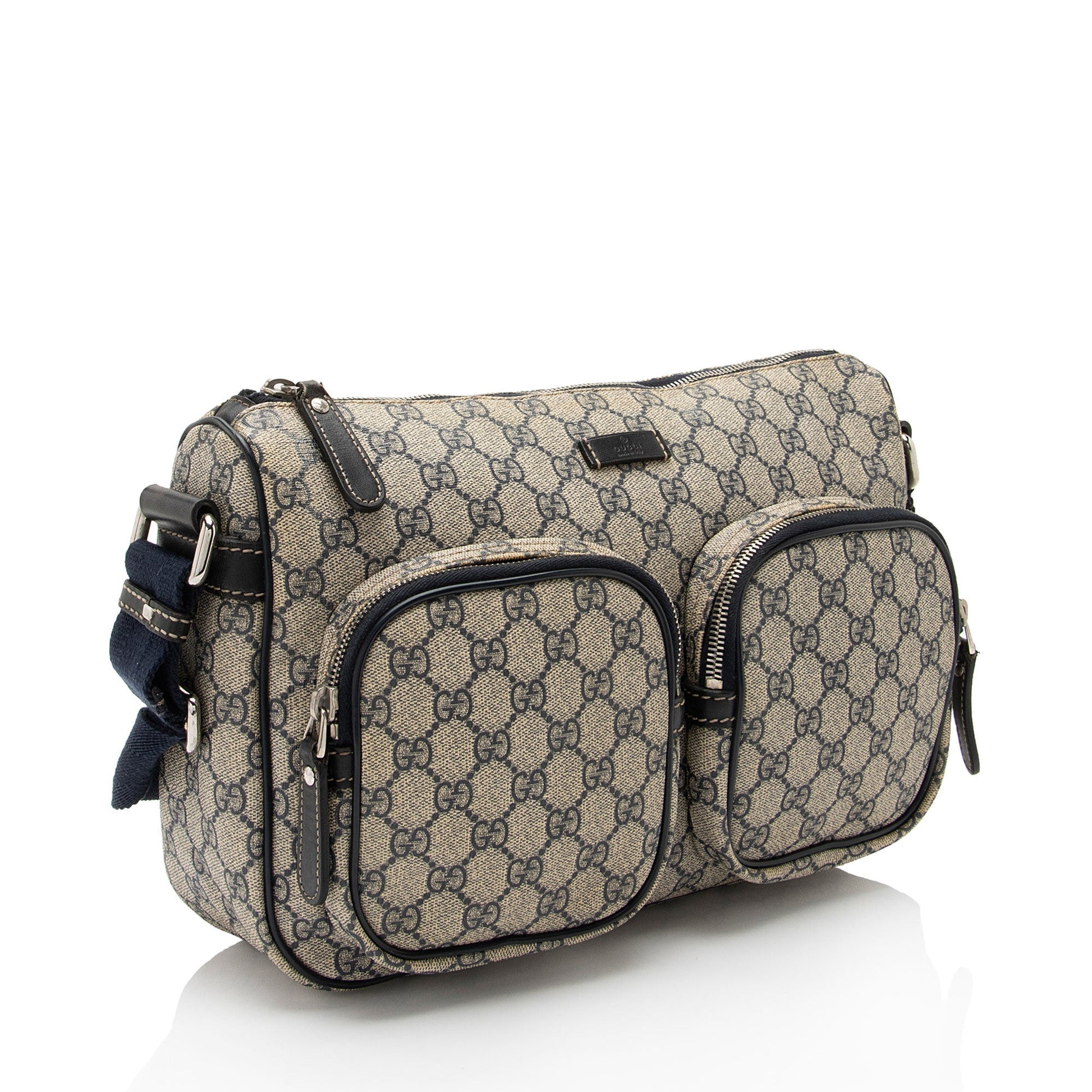 Gucci GG Supreme Pocket Messenger SHF-z1WHUn Leather Canvas Beige Blue Shoulder Bag