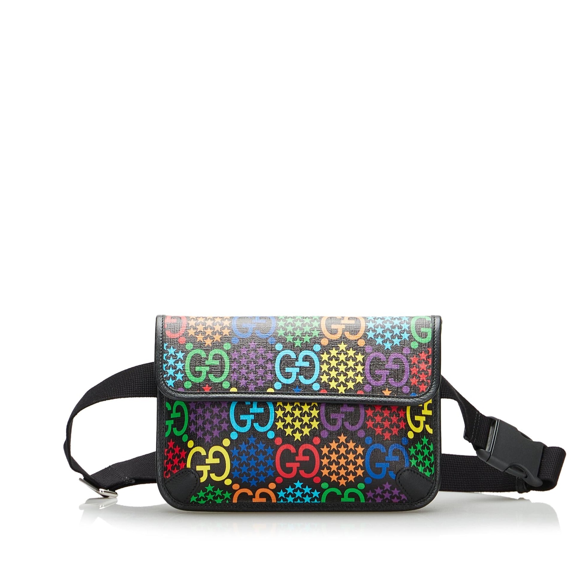 Gucci GG Supreme Psychedelic Belt SHG-NXWbpO Canvas Calf Black Accessory