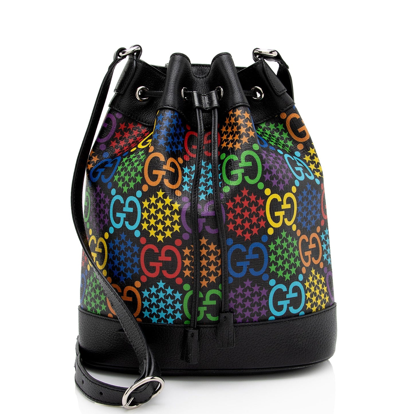 Gucci GG Supreme Psychedelic SHF-FBIF8K Leather Canvas Black Bucket Crossbody Bag