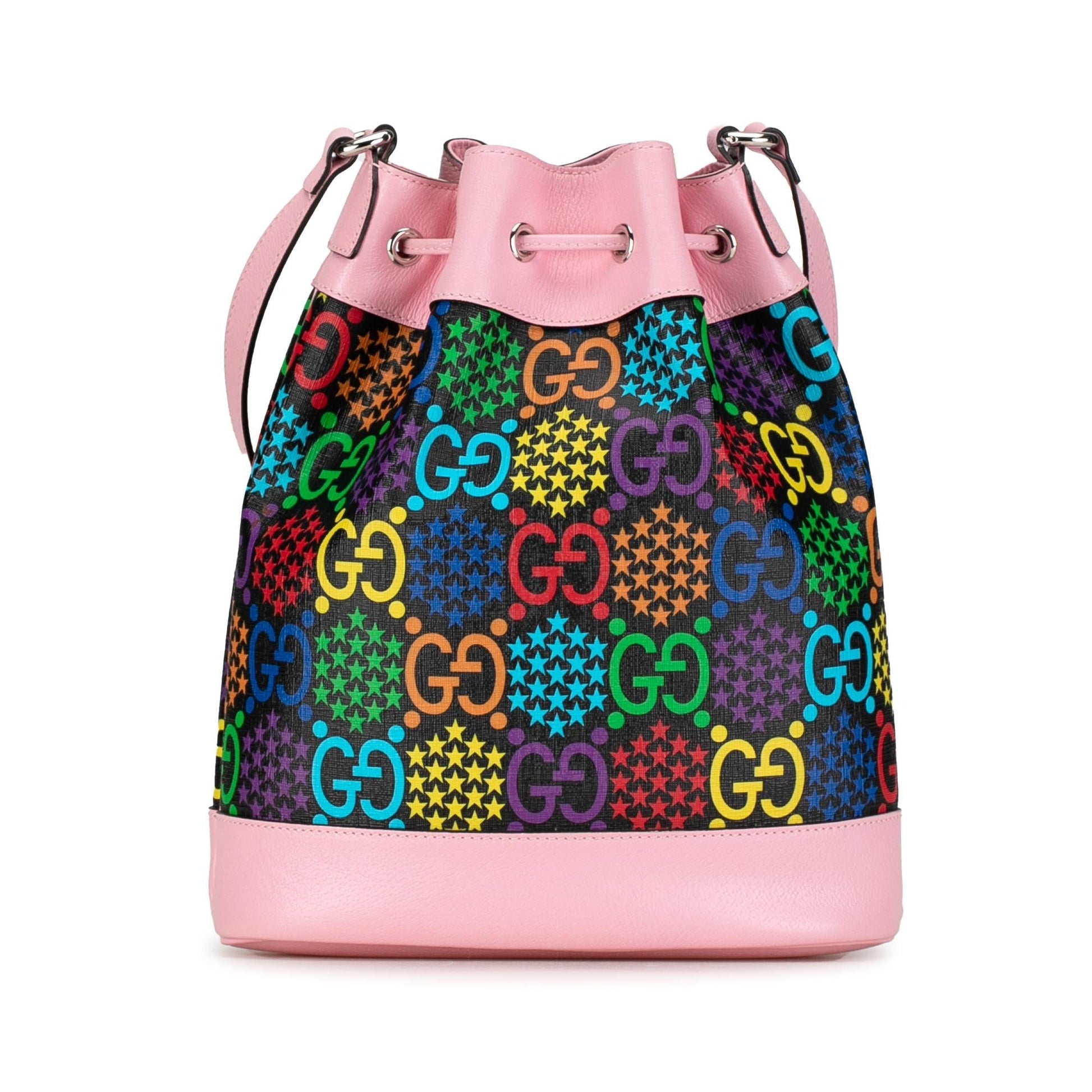 Gucci GG Supreme Psychedelic Bucket SHG-jXPvnI Canvas Calf Black Pink Shoulder Bag