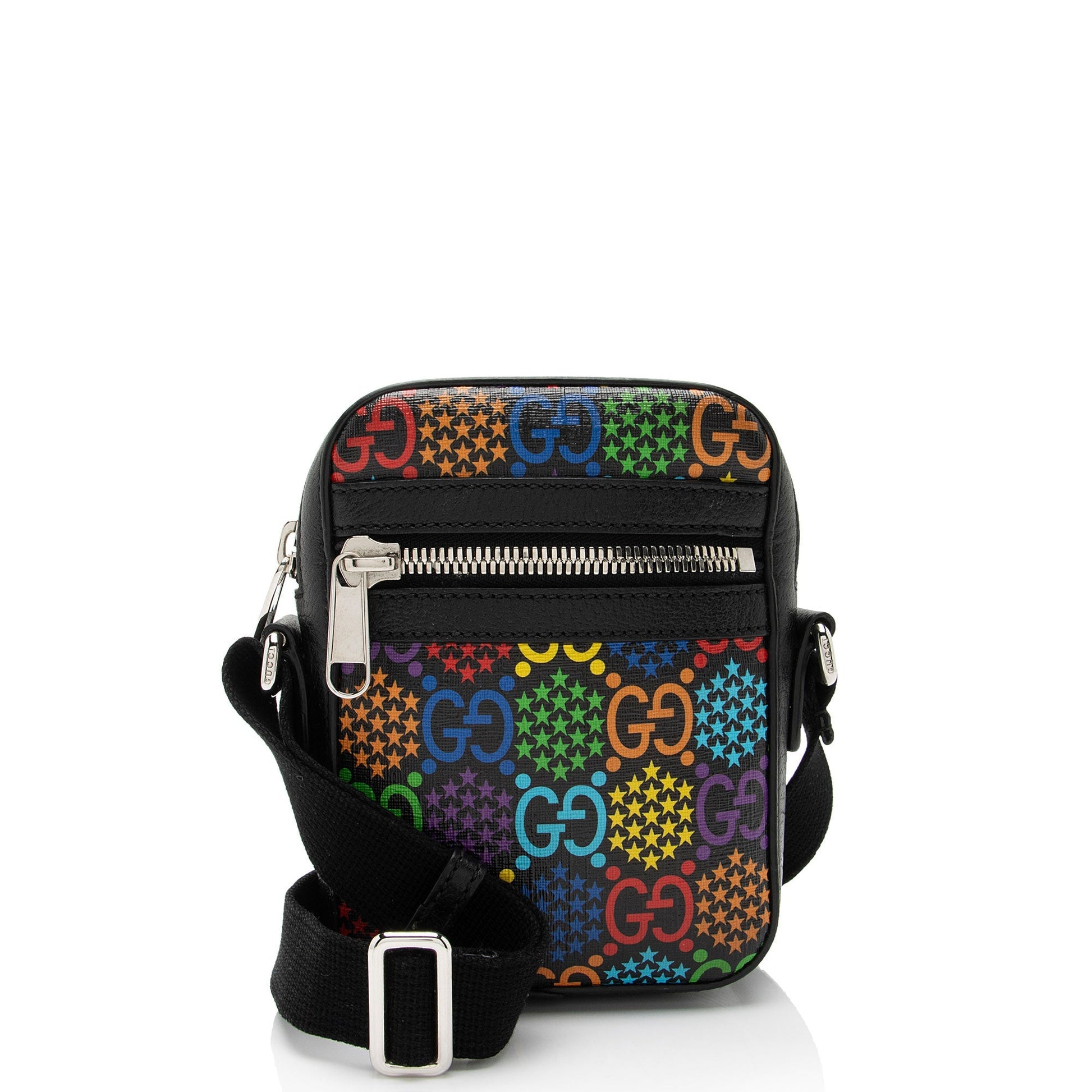 Gucci GG Supreme Psychedelic Messenger SHF-04nZiN Leather Canvas Nylon Black Shoulder Bag