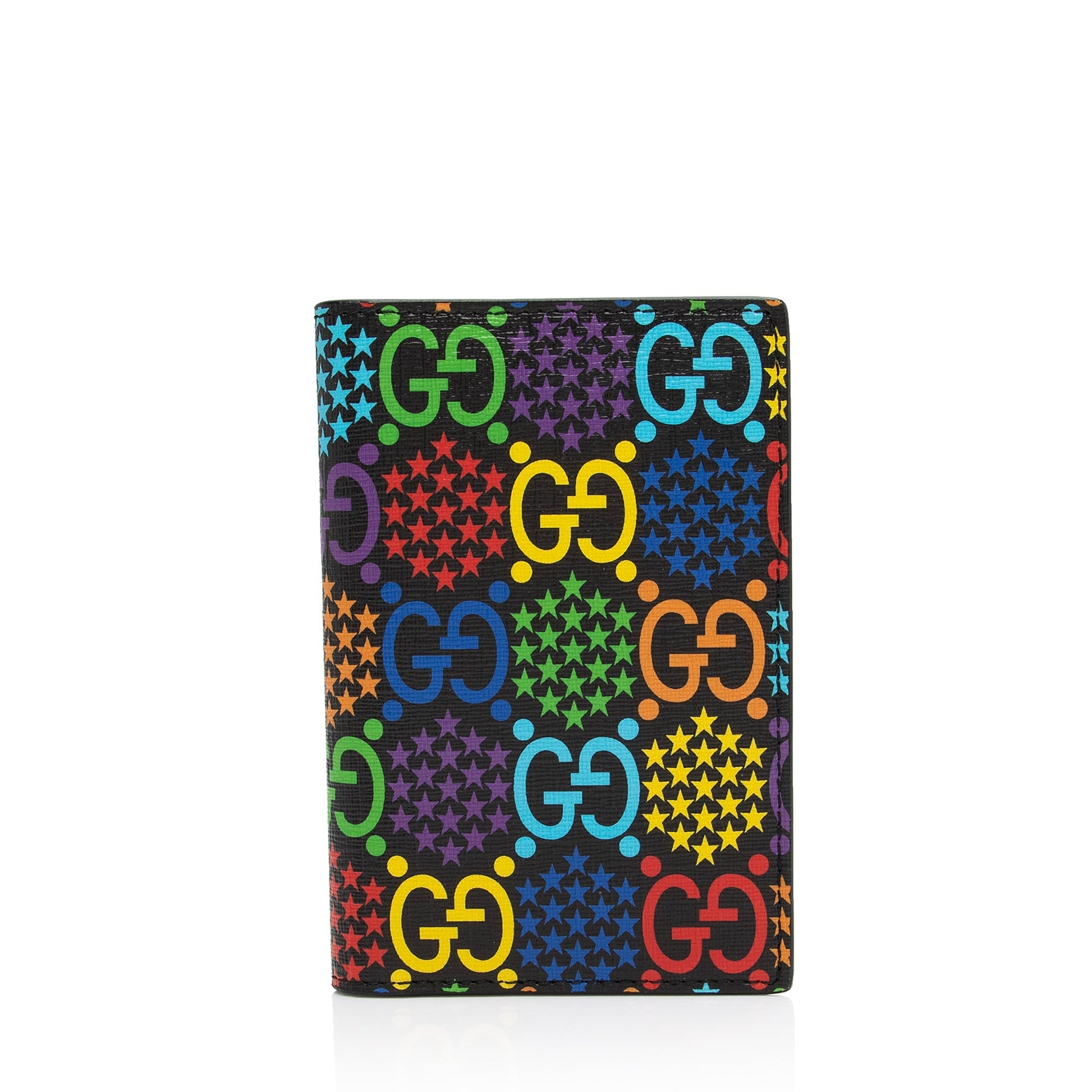 Gucci GG Supreme Psychedelic Passport Cover Leather Canvas Black Travel Bag