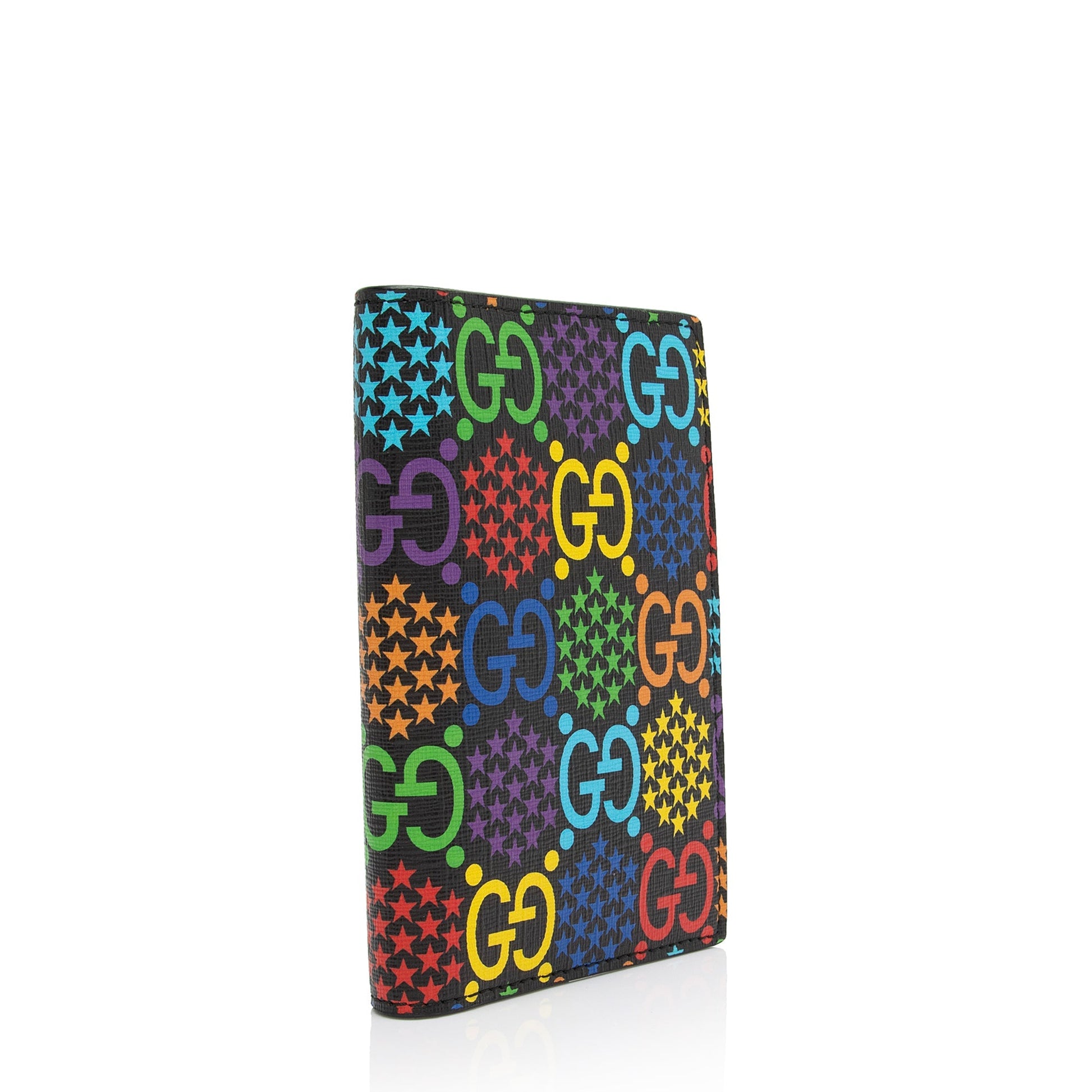 Gucci GG Supreme Psychedelic Passport Cover Leather Canvas Black Travel Bag