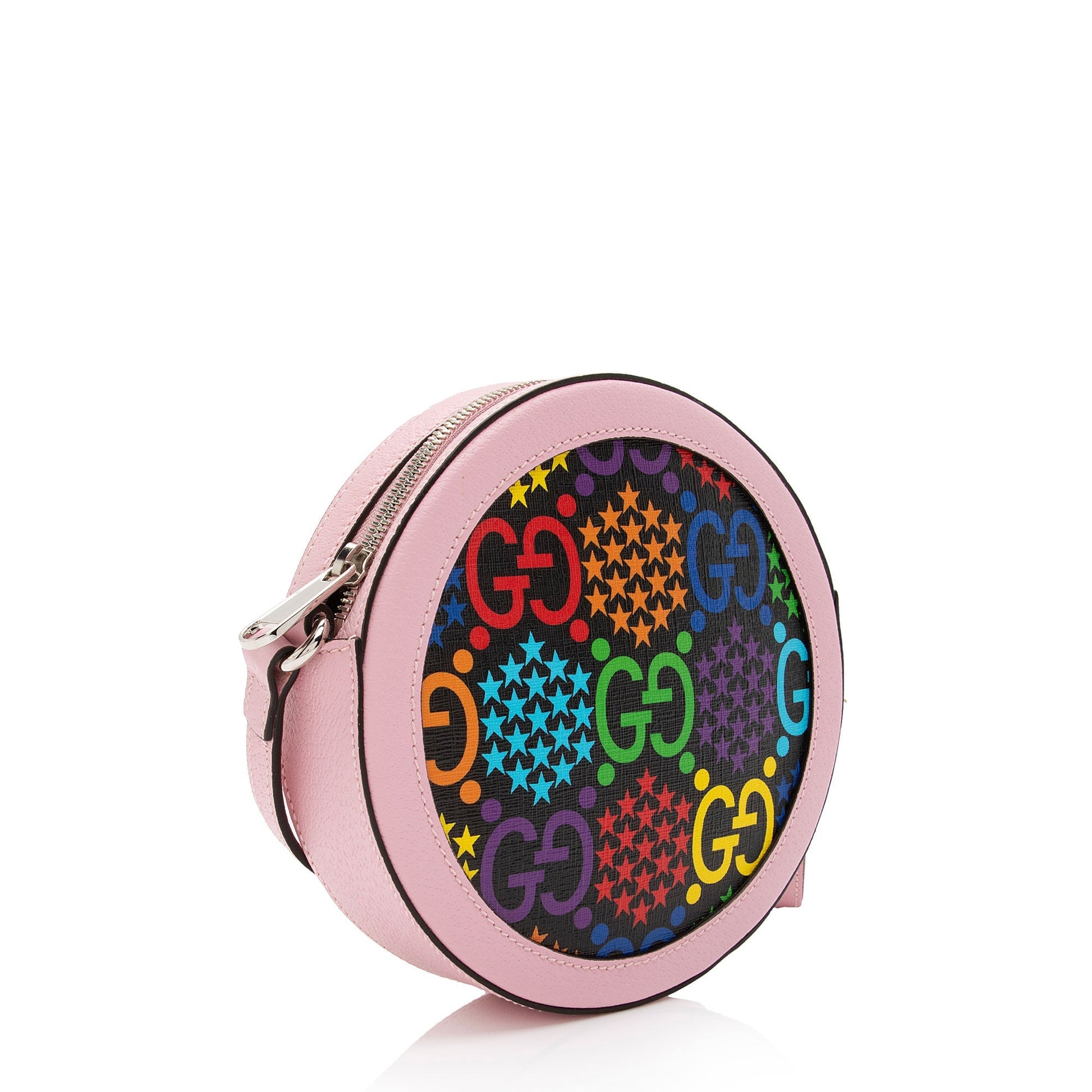 Gucci GG Supreme Psychedelic Round Leather Canvas Black Pink Crossbody Bag