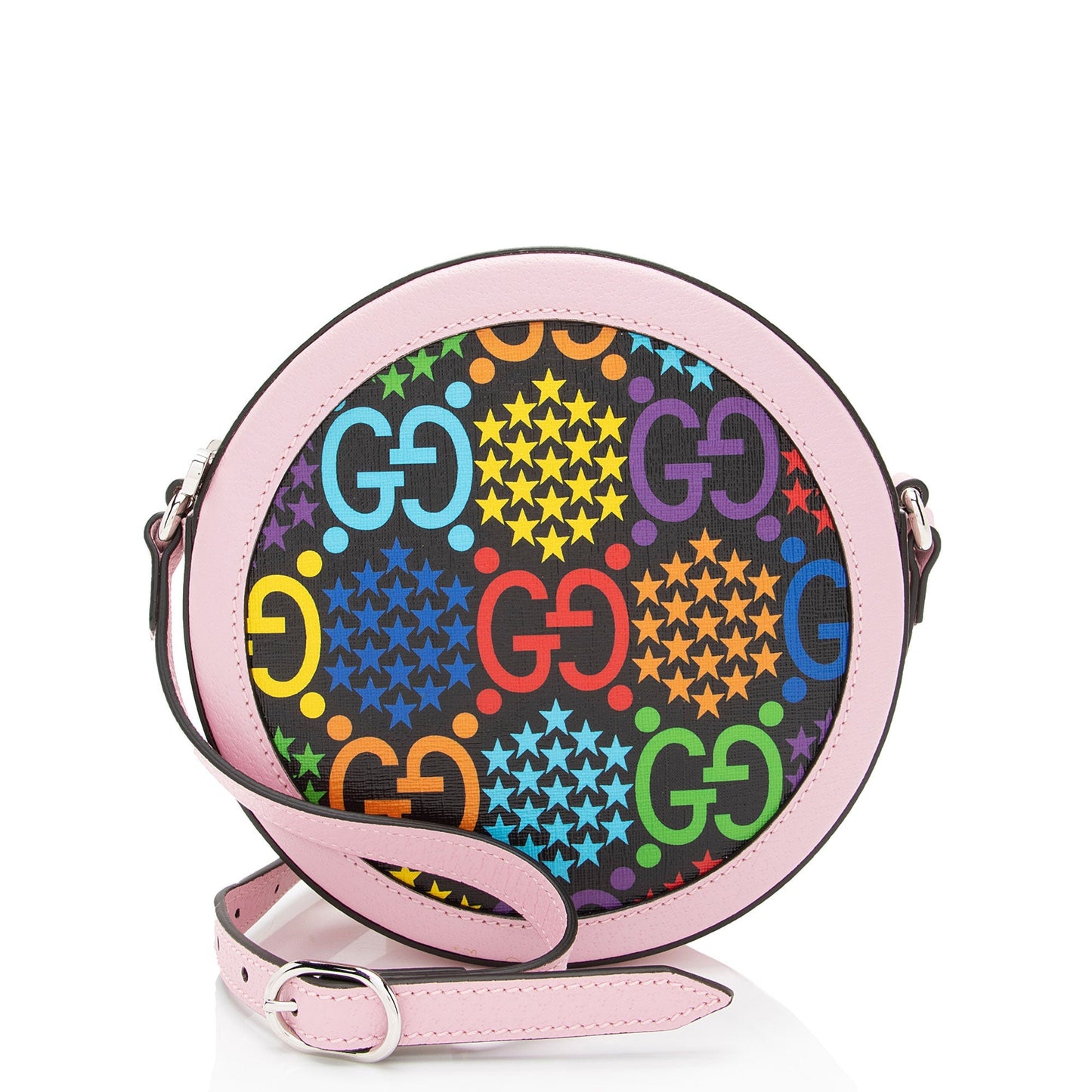 Gucci GG Supreme Psychedelic Round Leather Canvas Pink Crossbody Bag