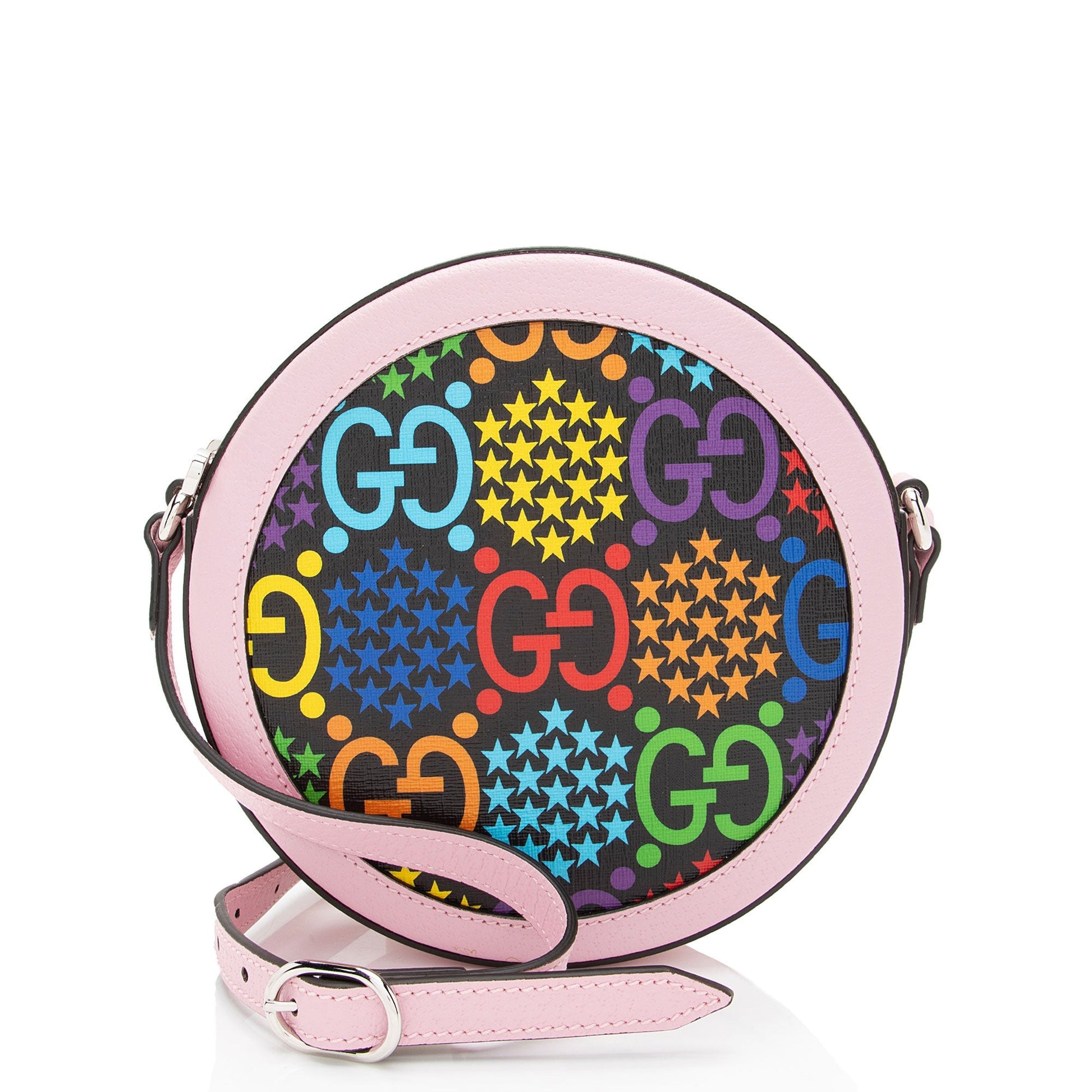 Gucci GG Supreme Psychedelic Round Leather Canvas Pink Crossbody Bag