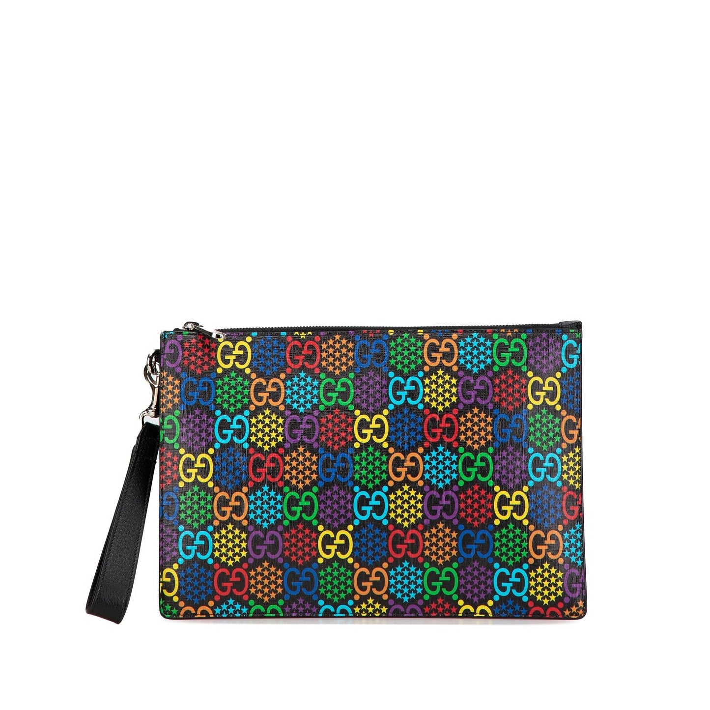 Gucci GG Supreme Psychedelic Zip Canvas Black Clutch Bag