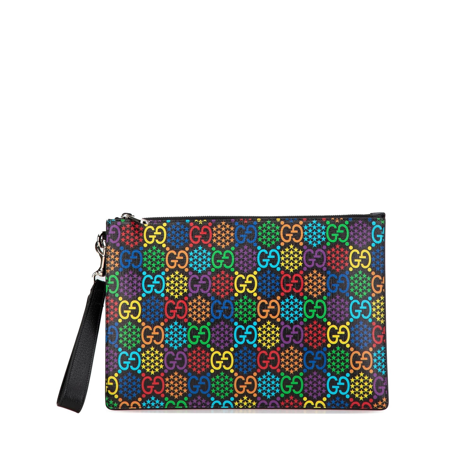 Gucci GG Supreme Psychedelic Zip Canvas Black Clutch Bag