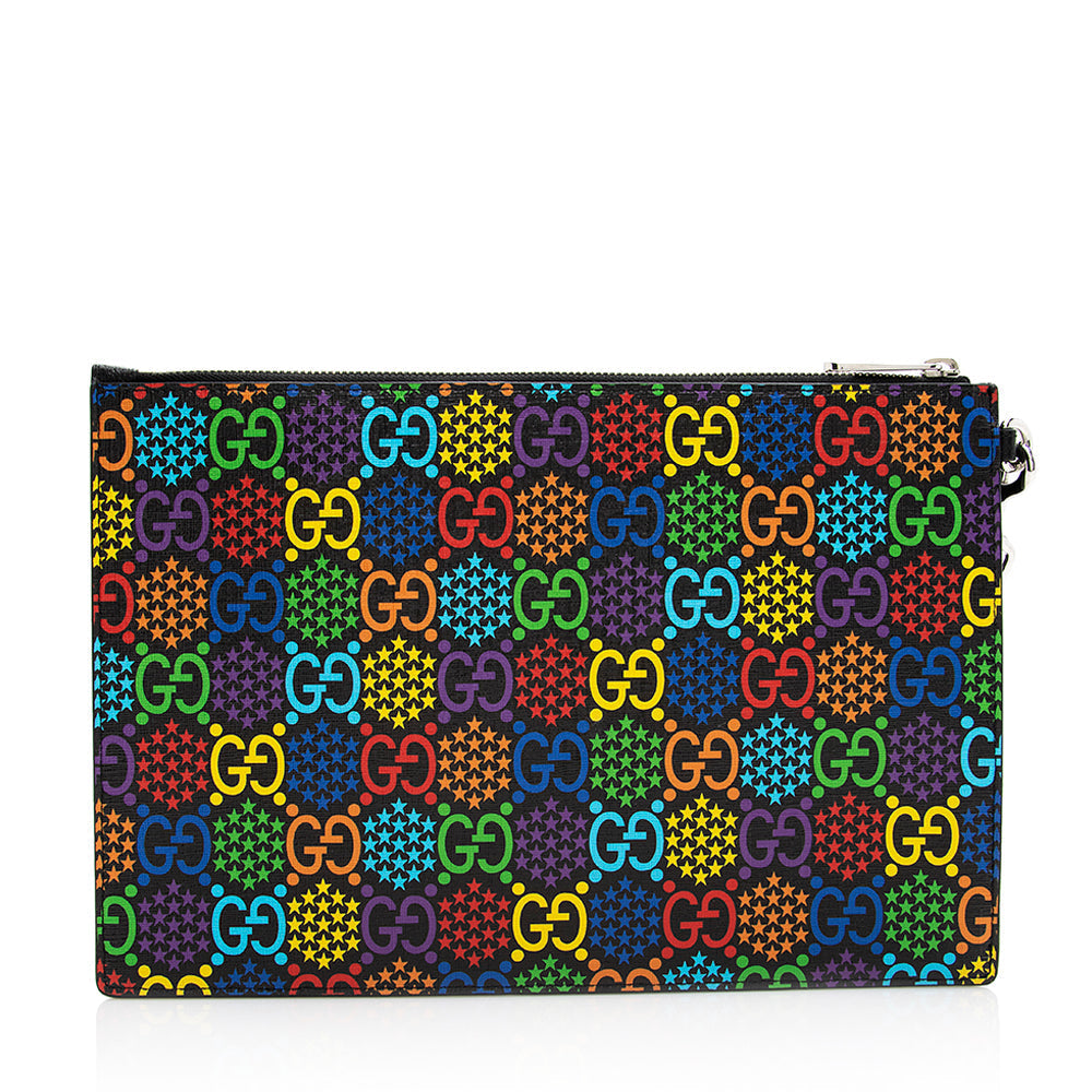 Gucci GG Supreme Psychedelic Zip Wristlet Leather Canvas Black Clutch Bag Wristlet Shf