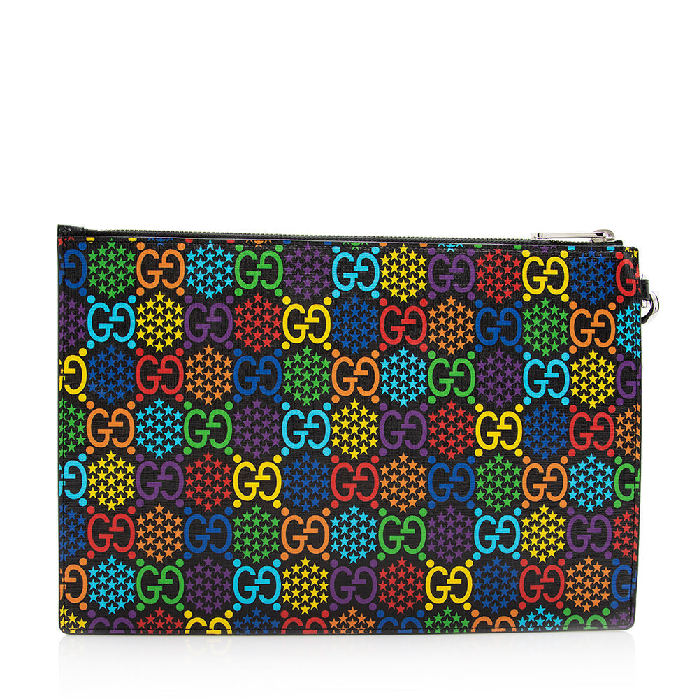 Gucci GG Supreme Psychedelic Zip Wristlet Leather Canvas Black Clutch Bag 5