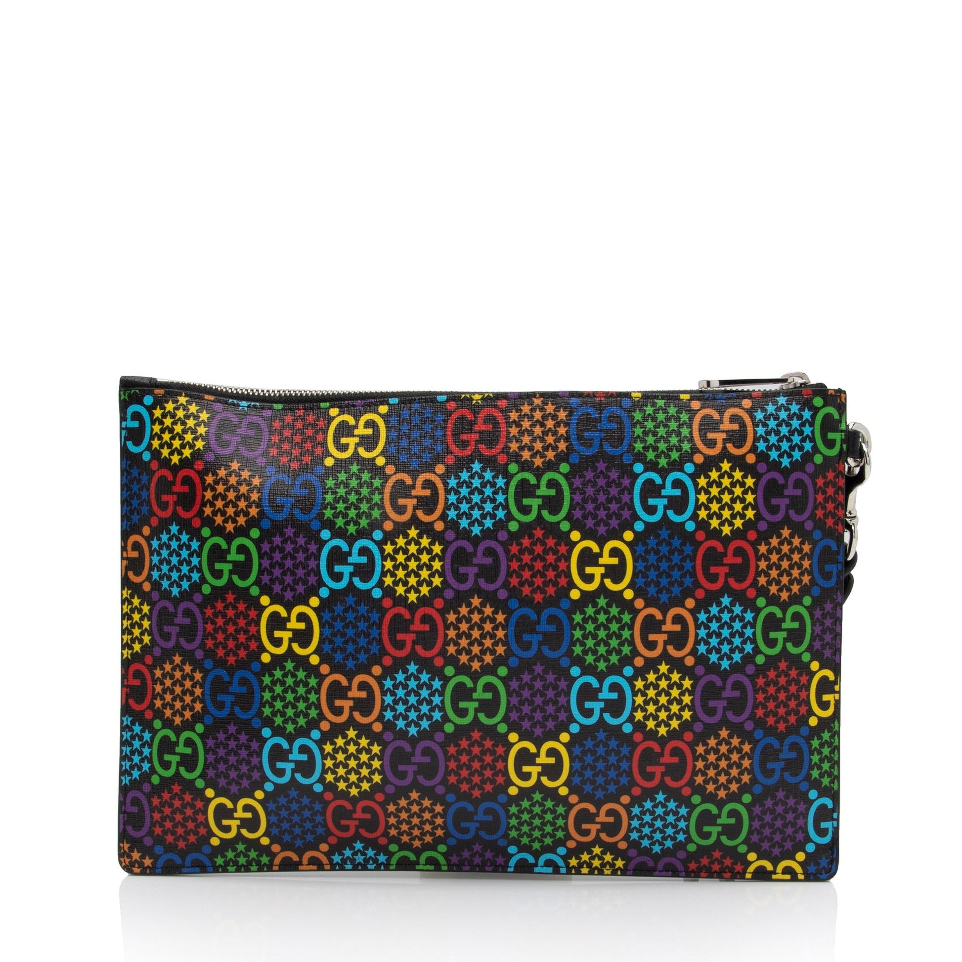 Gucci GG Supreme Psychedelic Zip Wristlet Leather Canvas Black Clutch Bag Shf Tnf9Lo