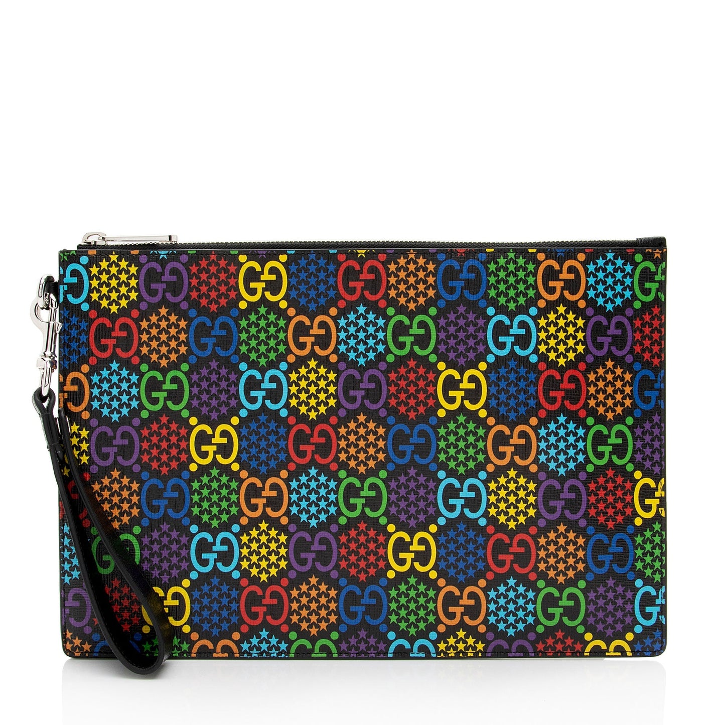 Gucci GG Supreme Psychedelic Zip Wristlet Leather Canvas Black Clutch Bag Shf 10Xpkj