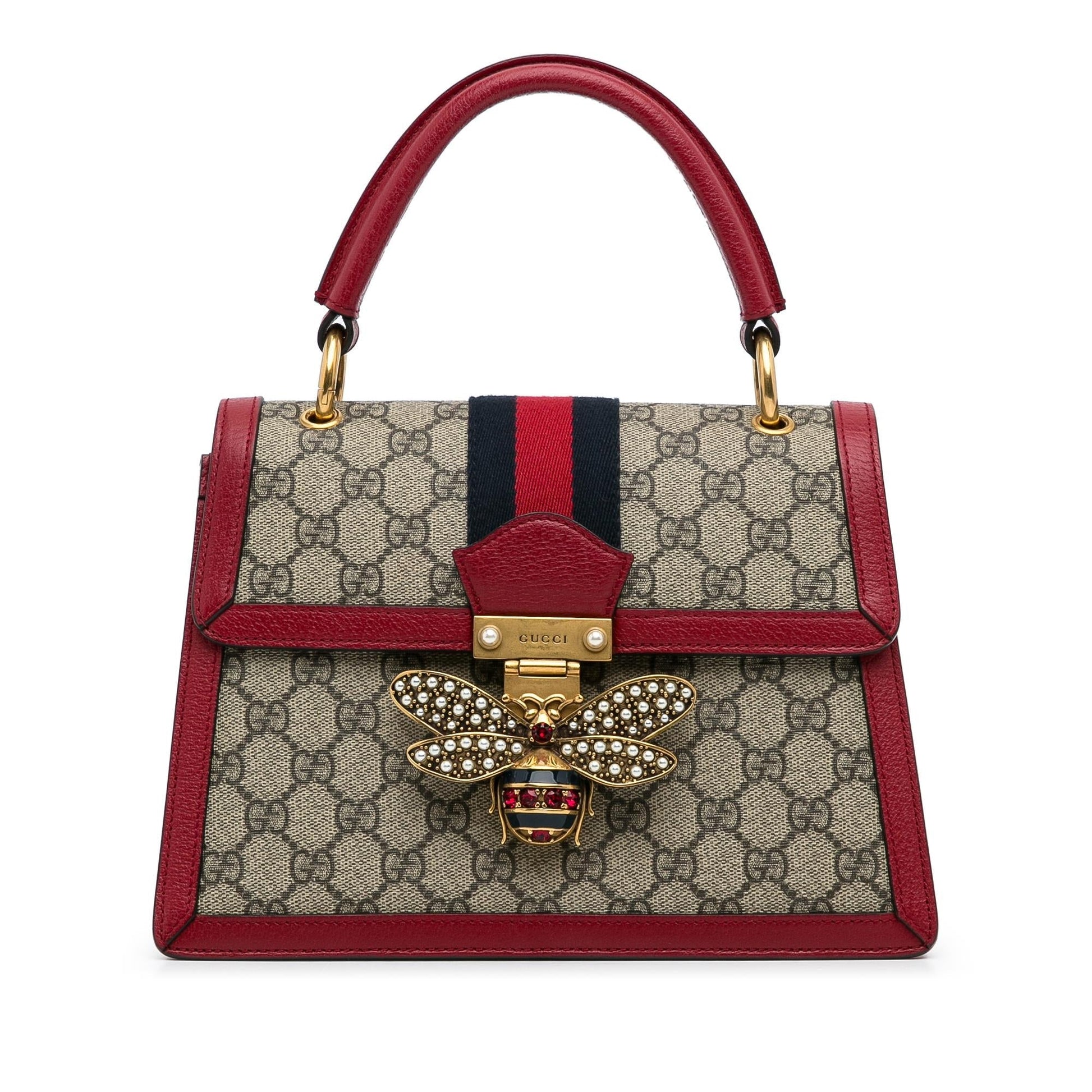 Gucci GG Supreme Queen Margaret SHG-bPHpLo Canvas Calf Brown Red Satchel Bag