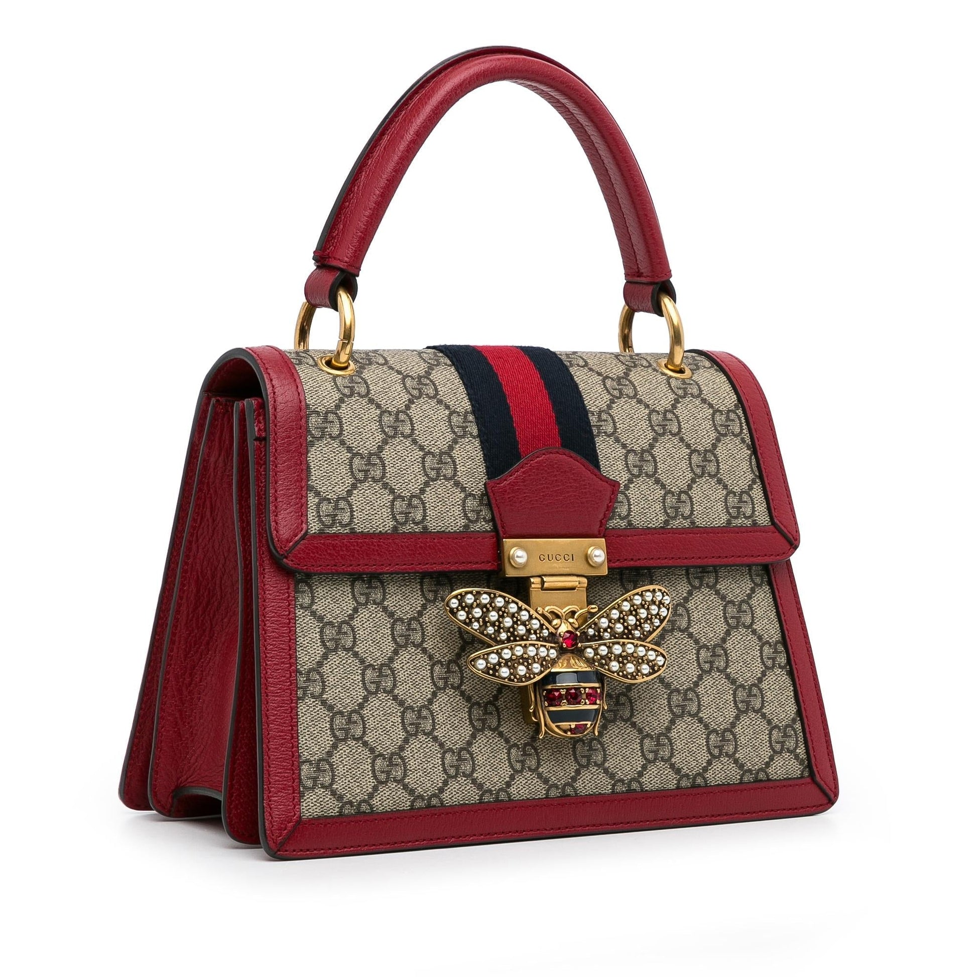 Gucci GG Supreme Queen Margaret SHG-bPHpLo Canvas Calf Brown Red Satchel Bag