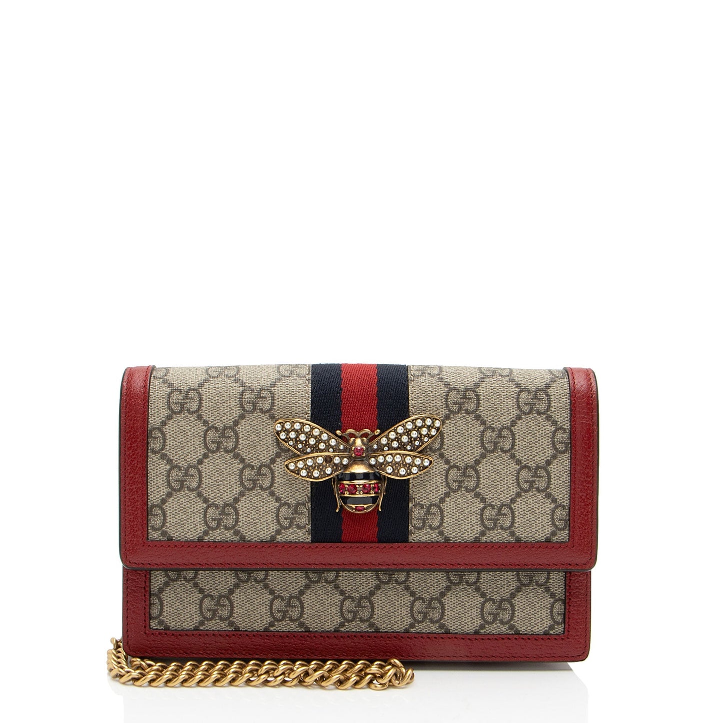 Gucci GG Supreme Queen Margaret Wallet Leather Canvas Nylon Beige Crossbody Bag