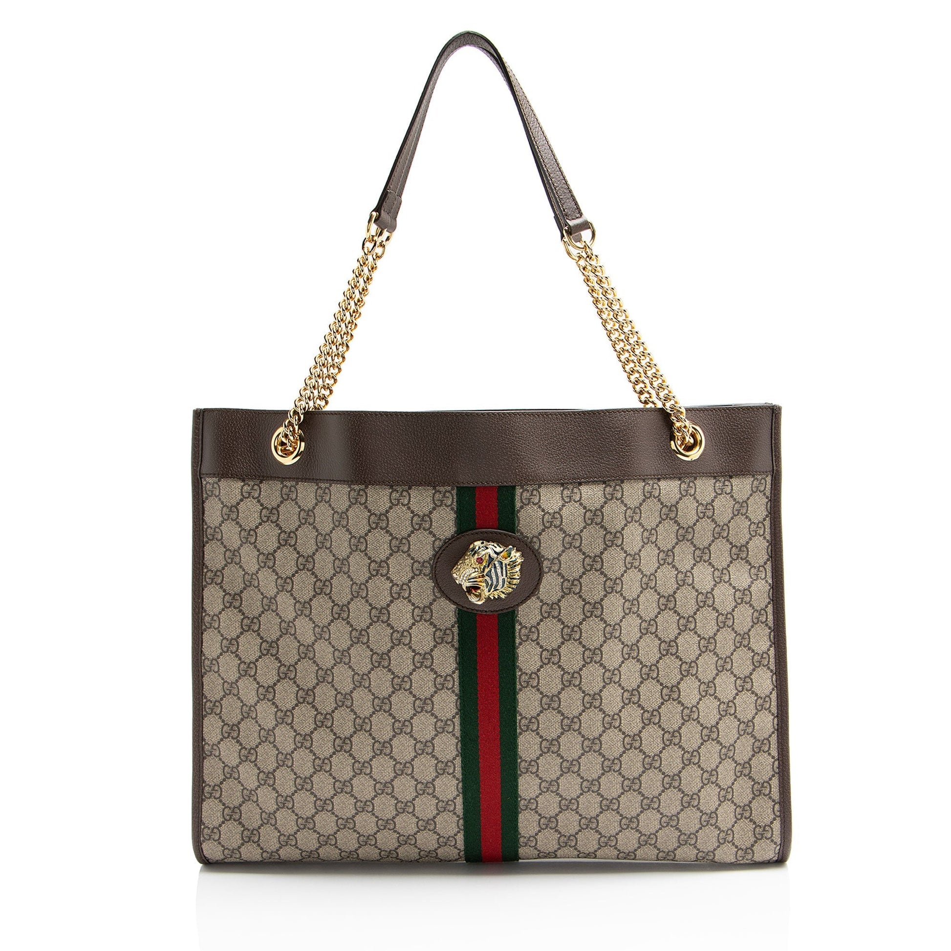 Gucci GG Supreme Rajah Leather Canvas Nylon Brown Tote Bag