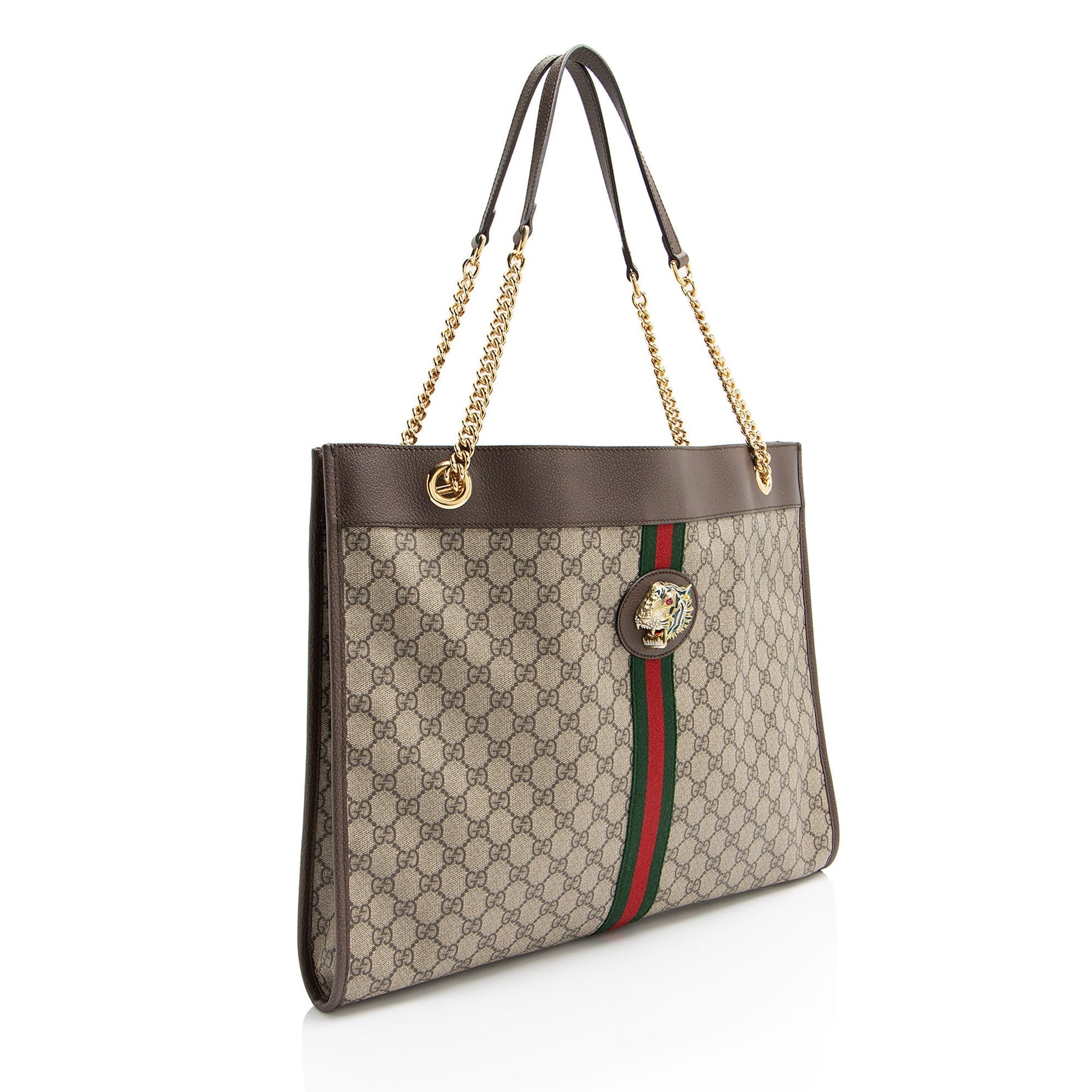 Gucci GG Supreme Rajah Leather Canvas Nylon Brown Tote Bag