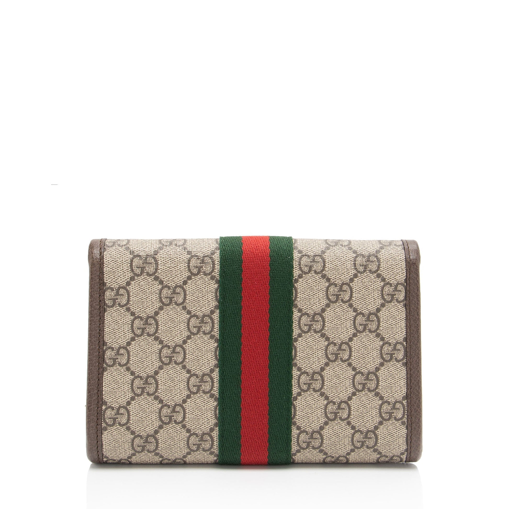 Gucci GG Supreme Rajah Slim Flap Leather Canvas Nylon Brown Crossbody Bag