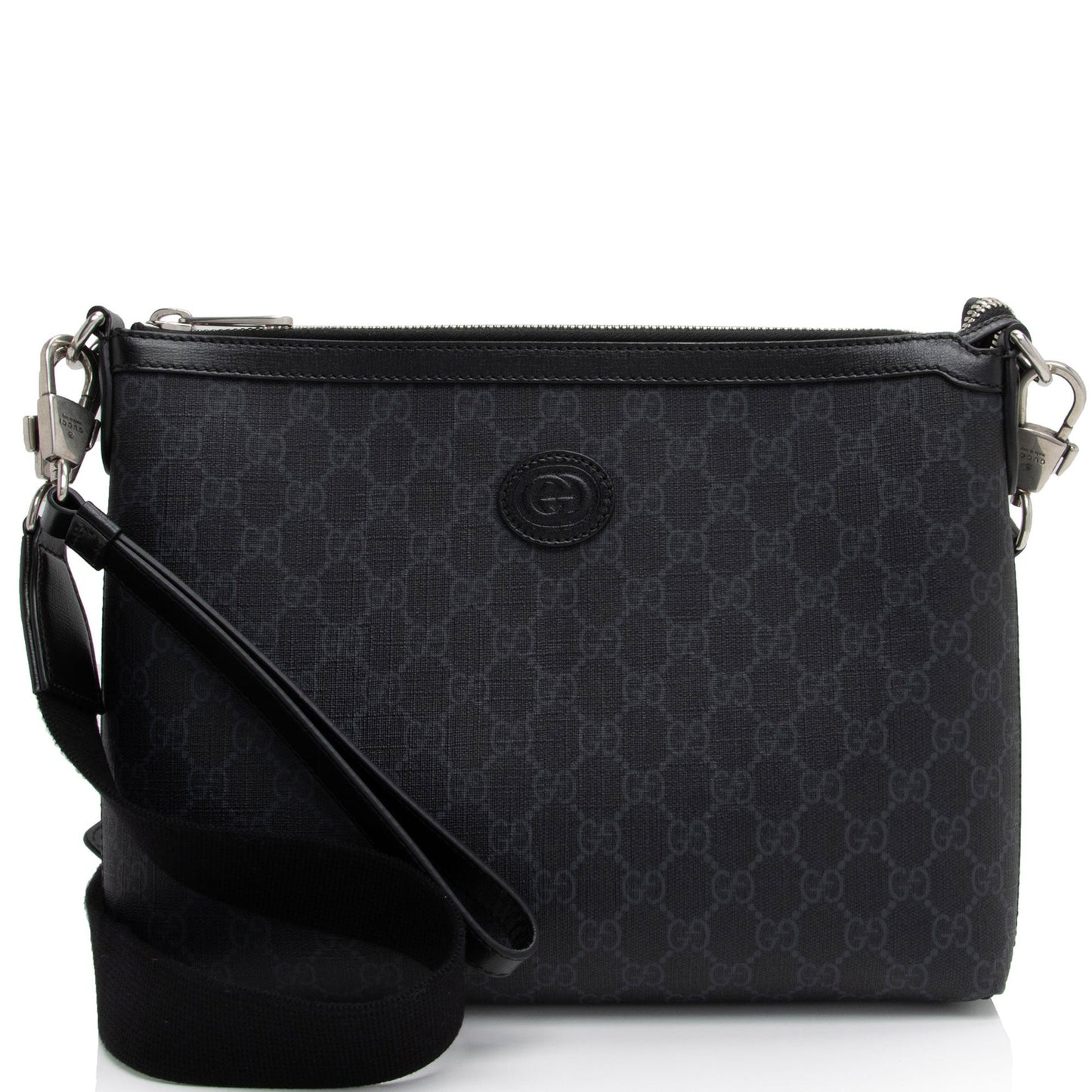 Gucci GG Supreme Retro Interlocking G Leather Canvas Nylon Black Shoulder Bag