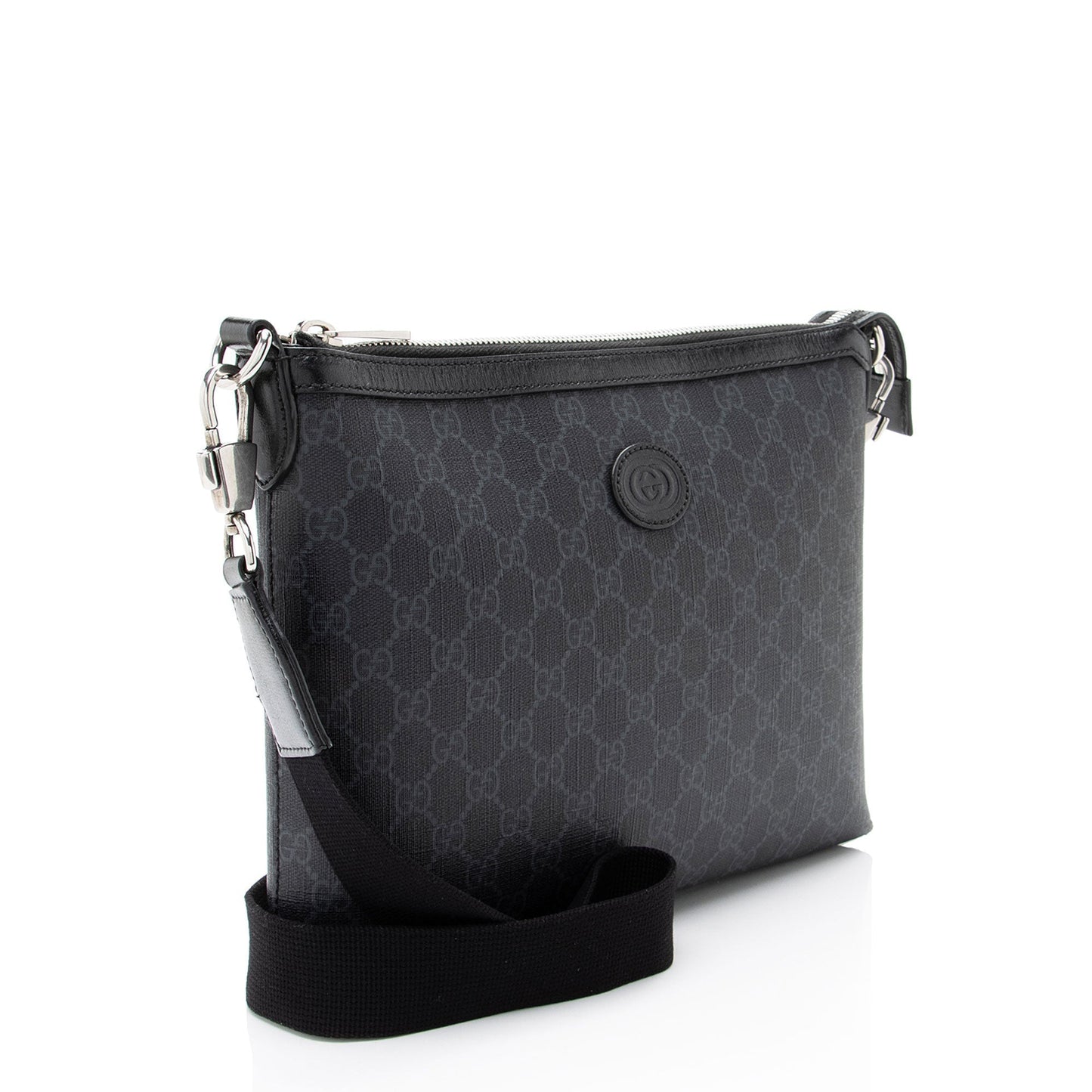 Gucci GG Supreme Retro Messenger Leather Canvas Nylon Black Shoulder Bag