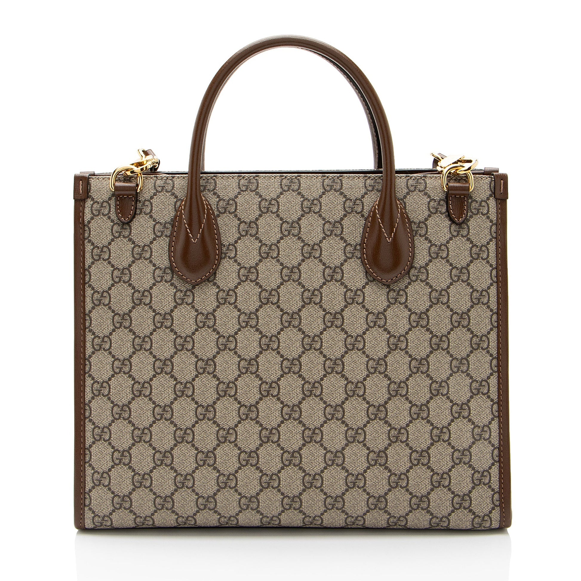 Gucci GG Supreme Retro Leather Canvas Brown Small Tote Bag