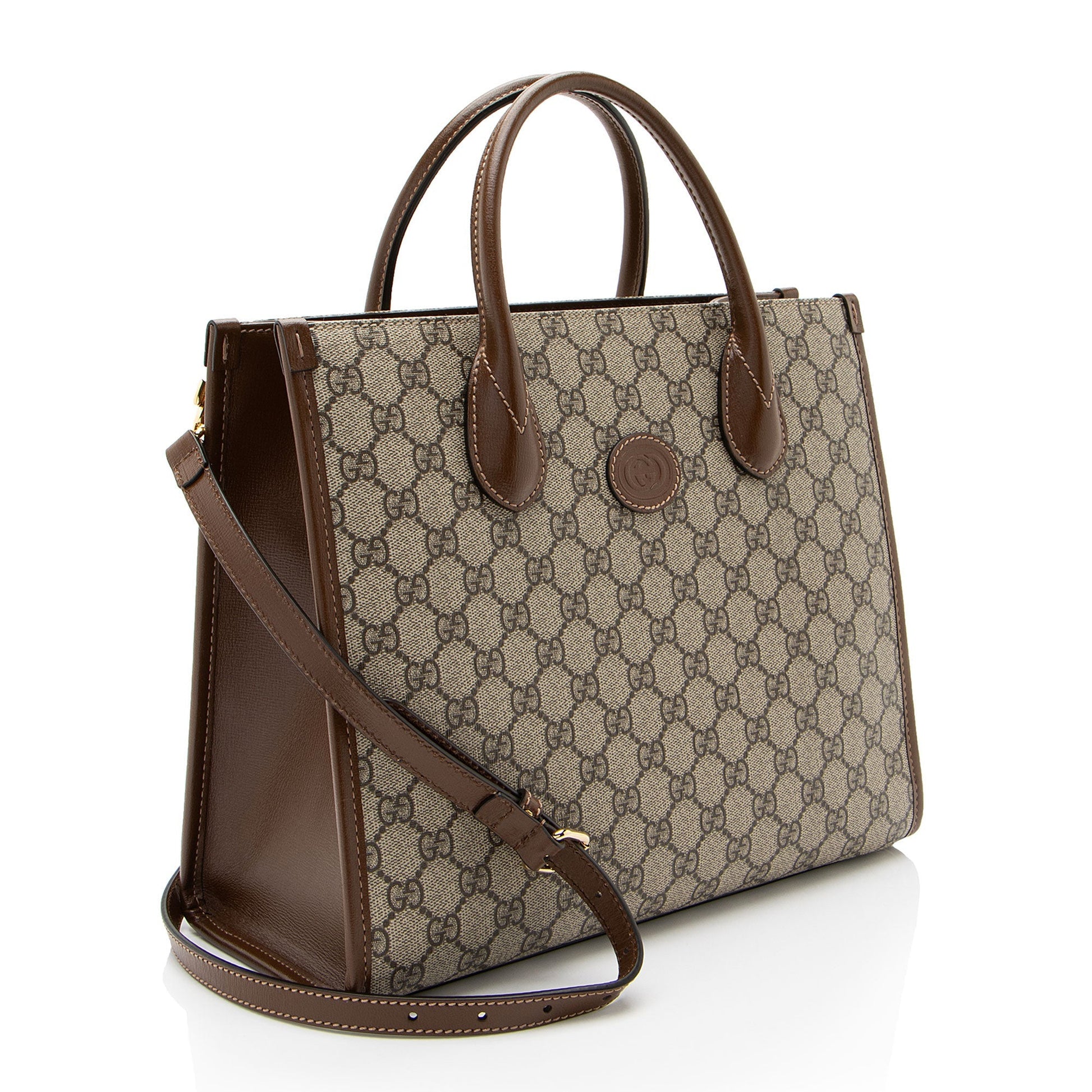 Gucci GG Supreme Retro Leather Canvas Brown Small Tote Bag