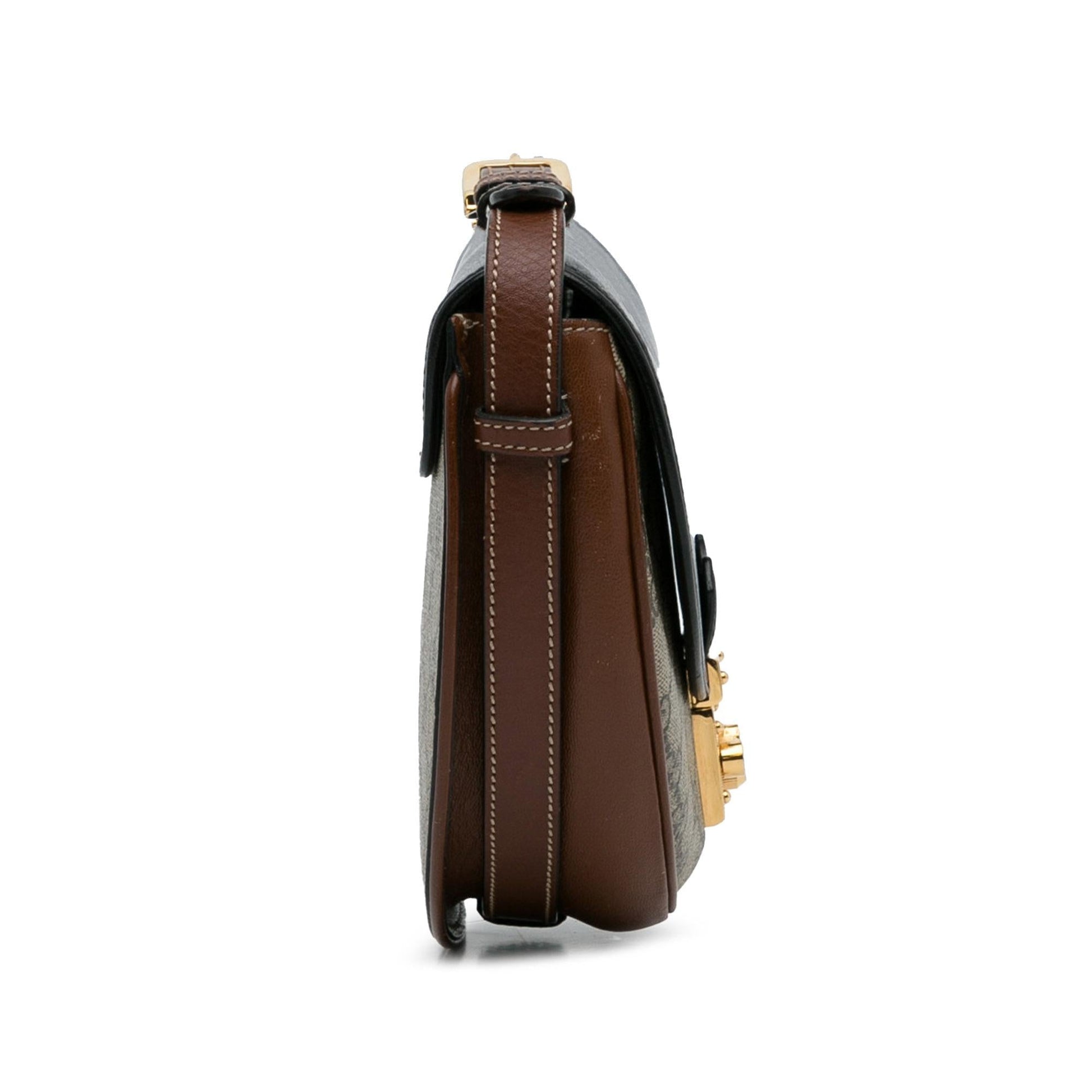 Gucci GG Supreme Saddle Padlock SHG-BUWgu6 Canvas Brown Crossbody Bag