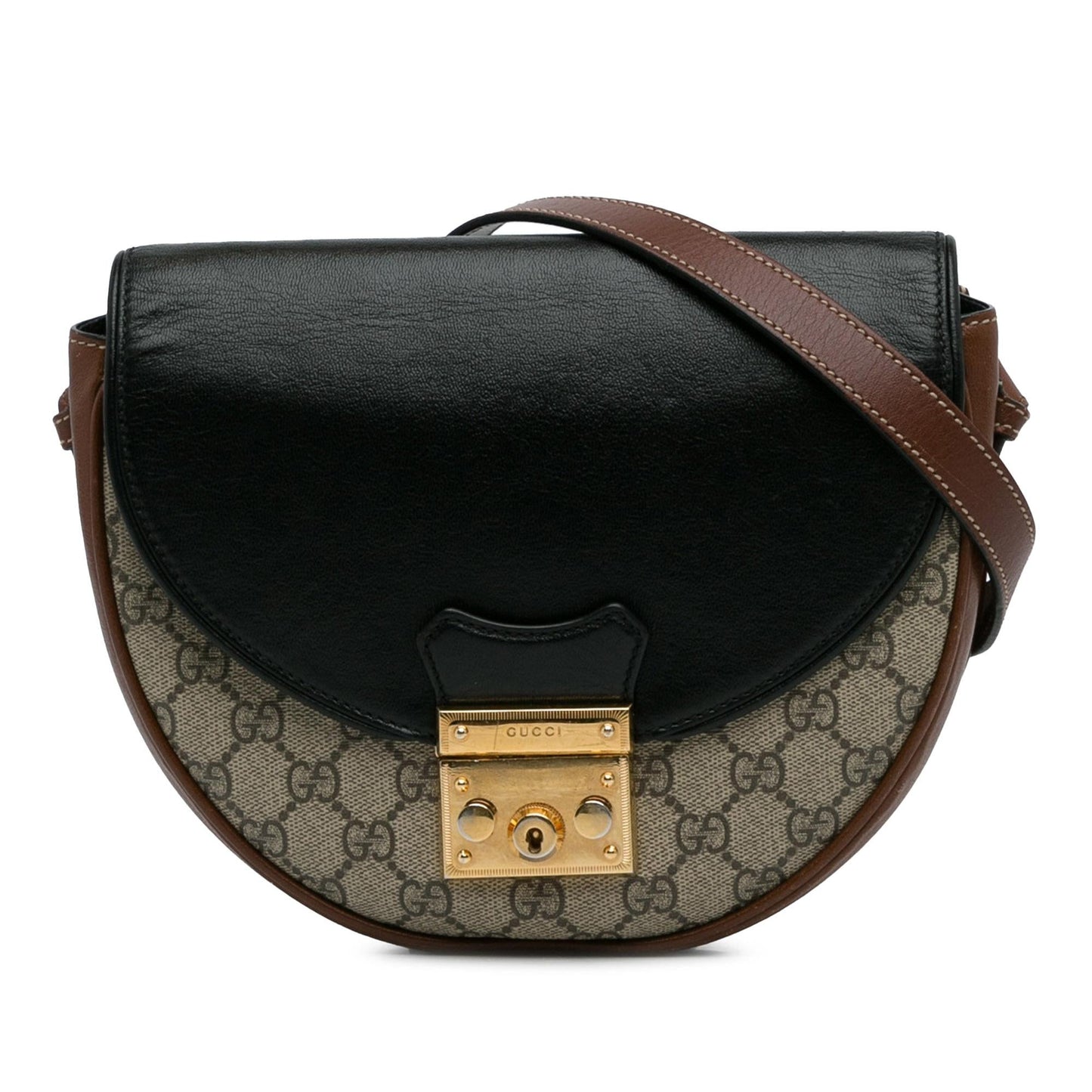 Gucci GG Supreme Saddle Padlock SHG-BUWgu6 Canvas Brown Crossbody Bag