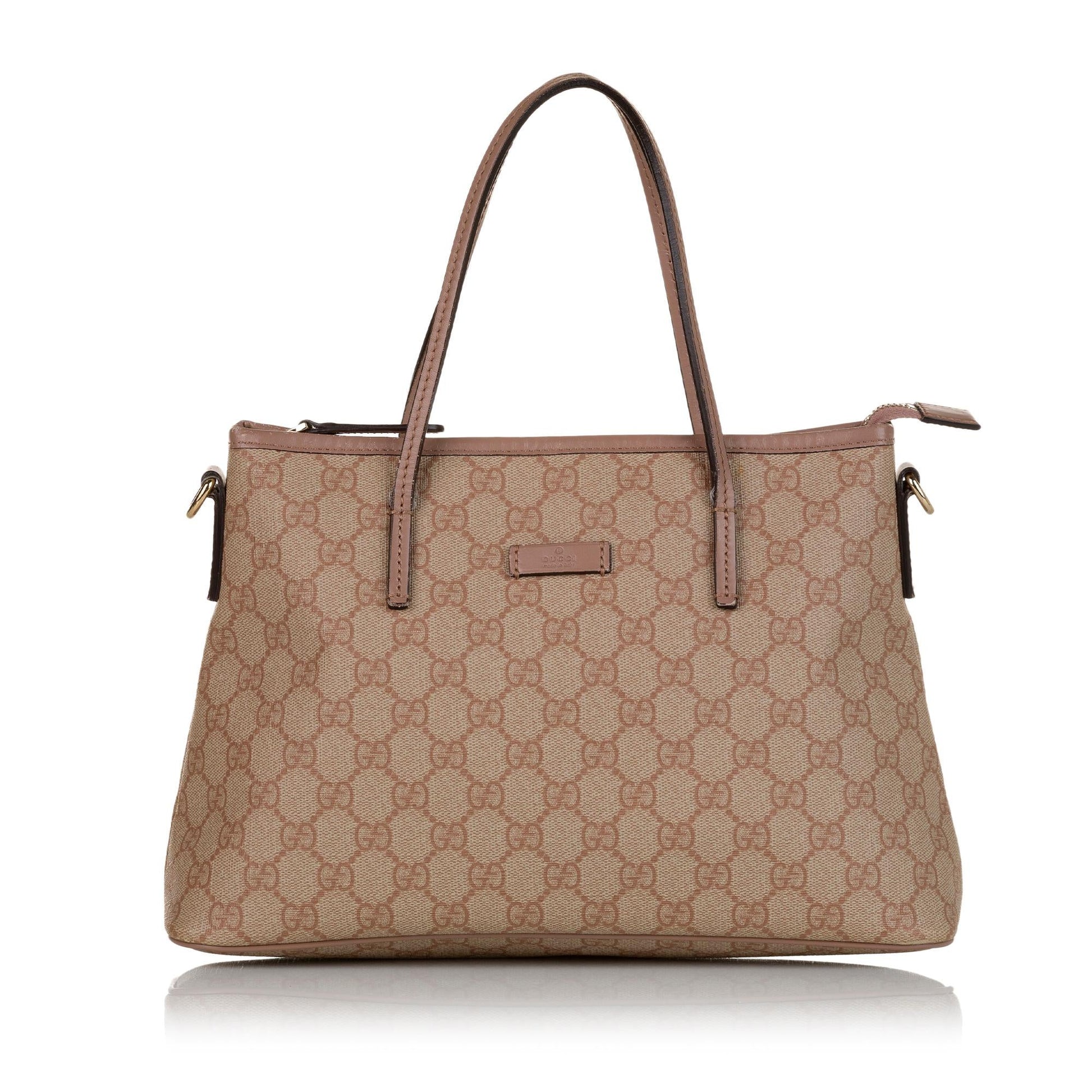 Gucci GG Supreme SHG Canvas Calf Brown Pink Satchel Bag