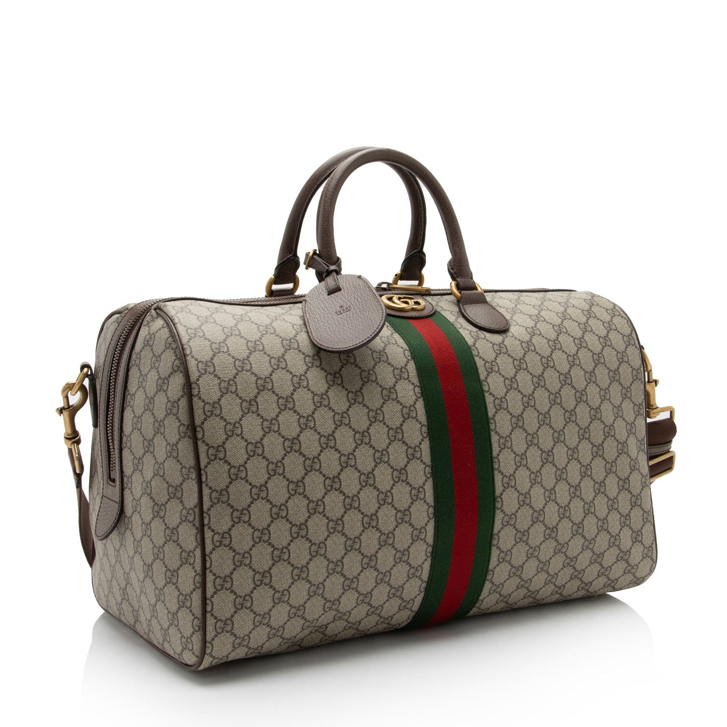 Gucci GG Supreme Savoy Duffle SHF-9LeM4P Leather Canvas Nylon Brown Travel Bag