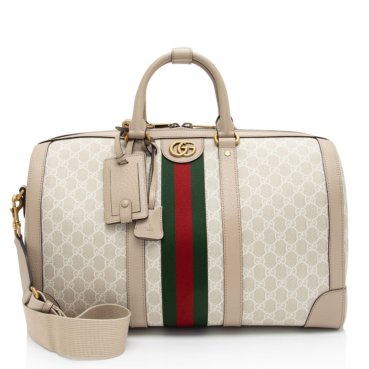 Gucci GG Supreme Savoy Duffle SHF-jPjtdB Leather Canvas Nylon Beige Travel Bag