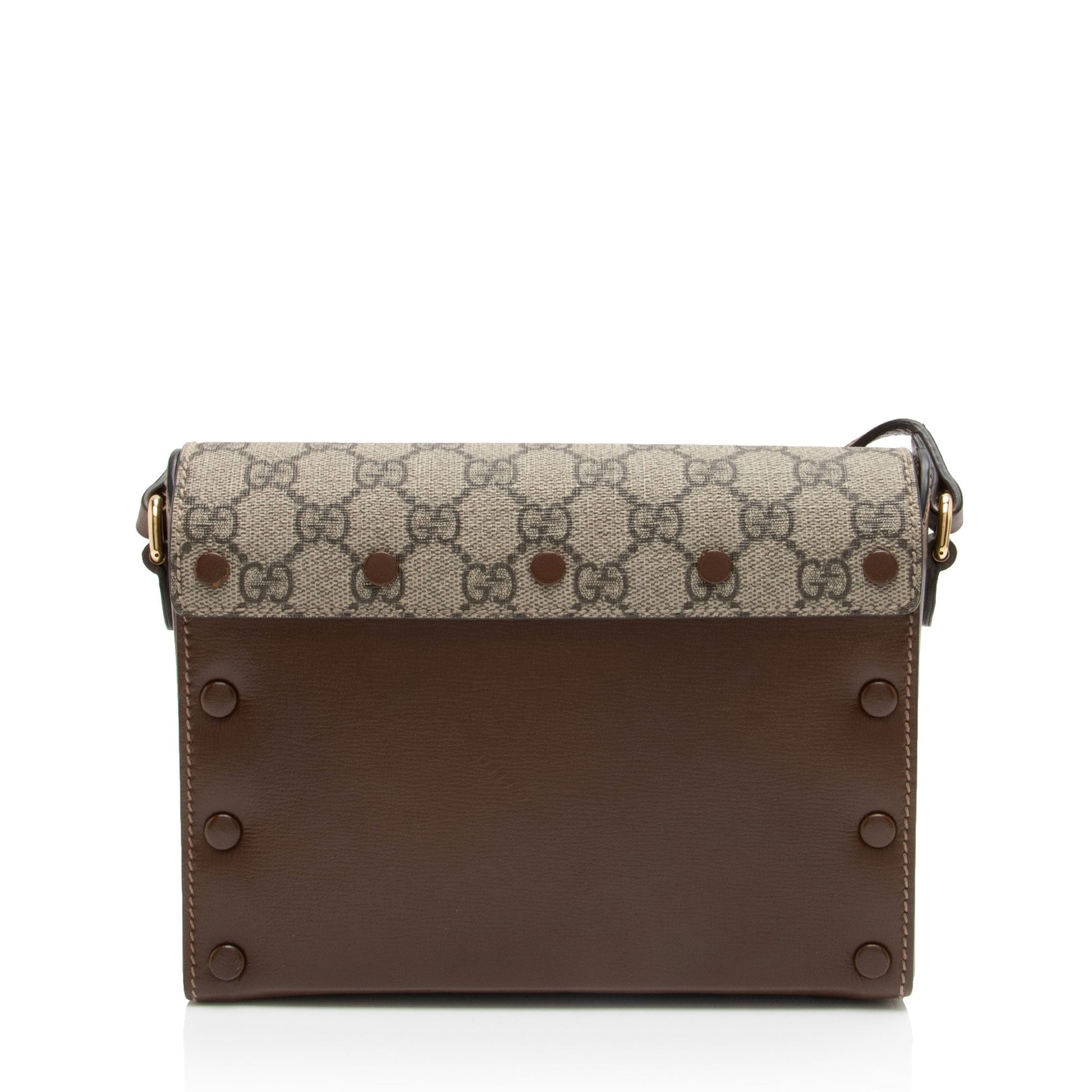 Gucci GG Supreme Script Logo Heart Leather Canvas Brown Beige Crossbody Bag