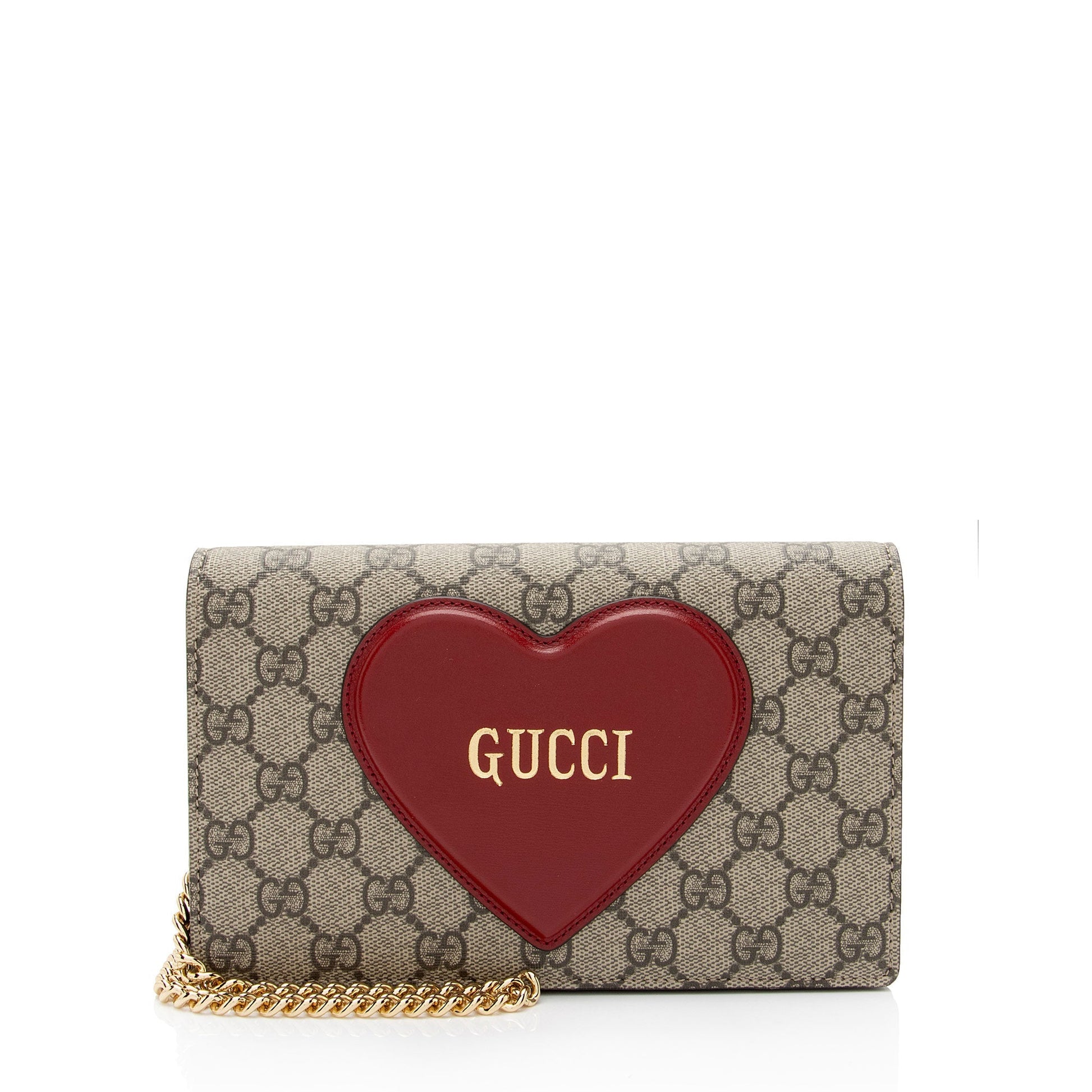 Gucci GG Supreme Script Logo Heart Leather Canvas Brown Beige Crossbody Bag Shf Lumkjk