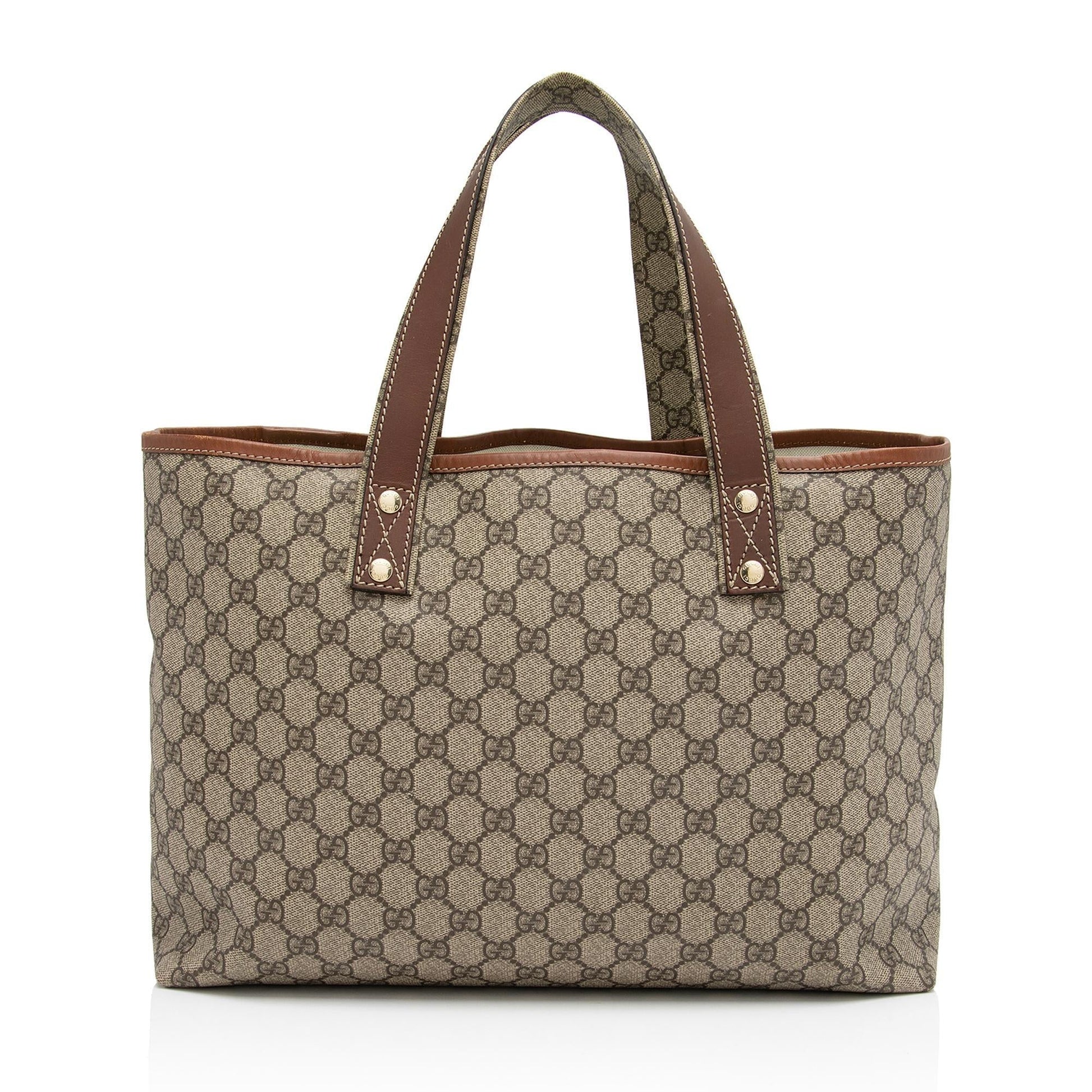 Gucci GG Supreme Signature Web Loop Leather Canvas Nylon Brown Tote Bag Shf Ll8U5X