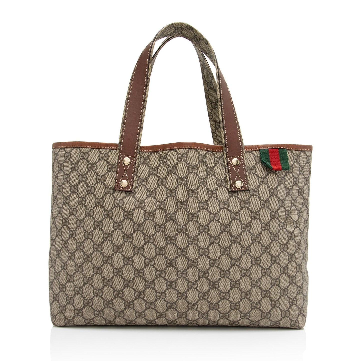 Gucci GG Supreme Signature Web Loop Leather Canvas Nylon Brown Tote Bag Shf Ll8U5X