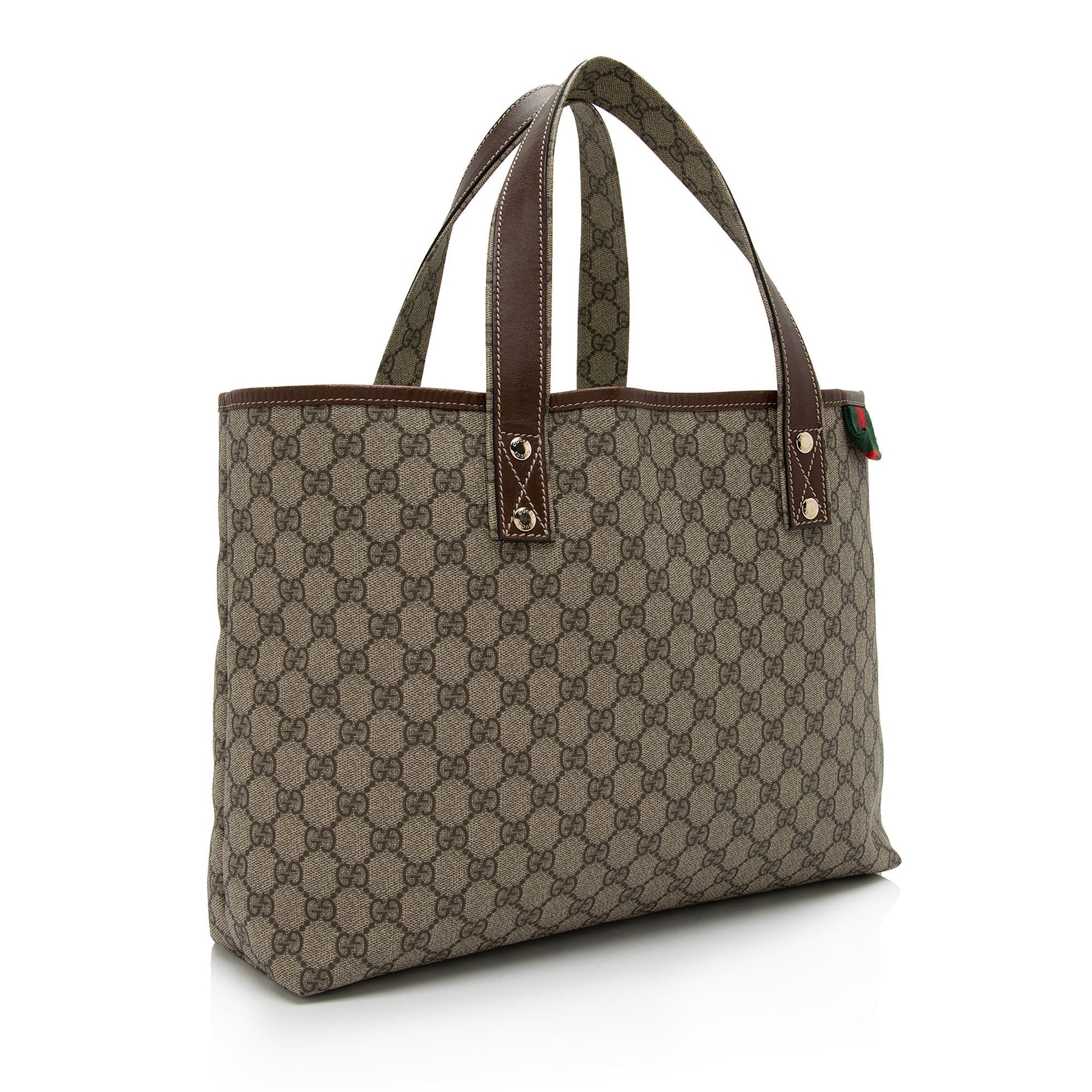 Gucci GG Supreme Signature Web Loop Leather Canvas Nylon Brown Tote Bag Shf J62D4H