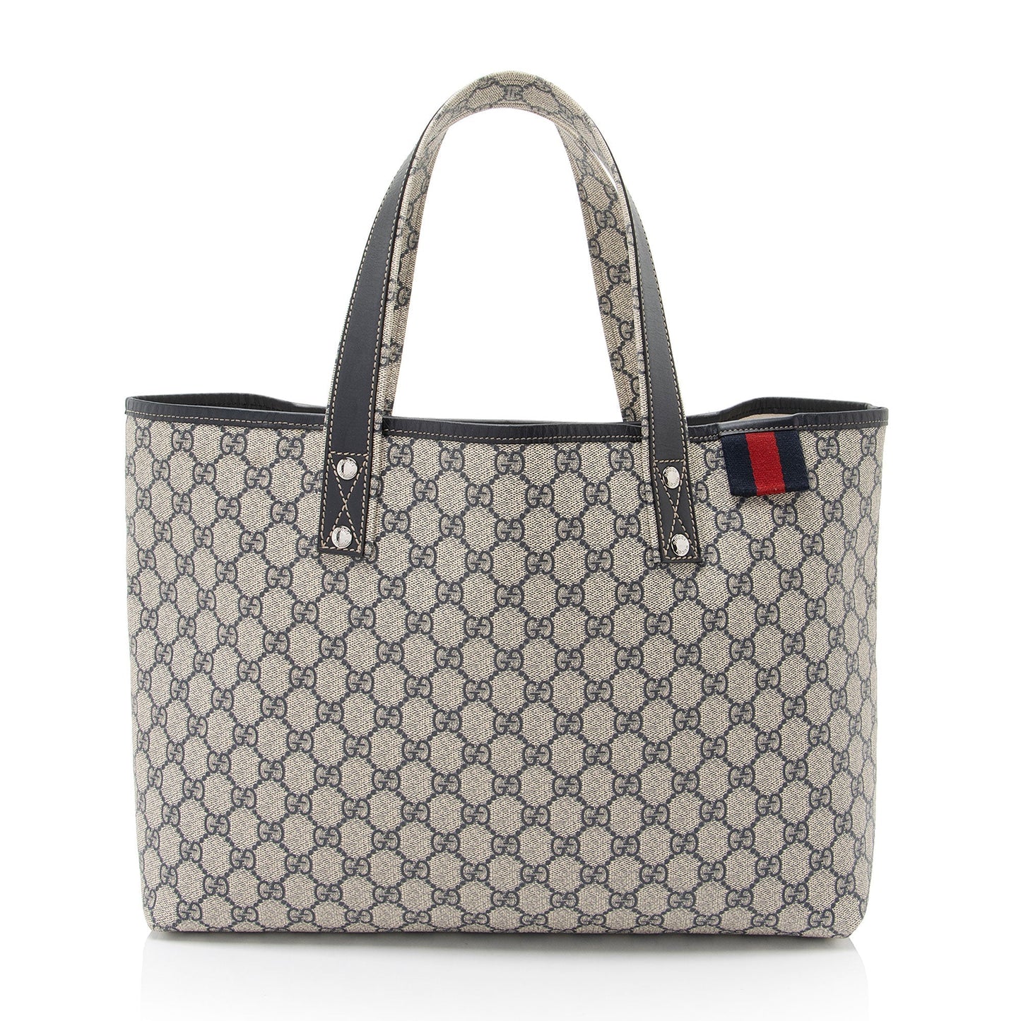 Gucci GG Supreme Signature Web Loop Leather Canvas Blue Medium Tote Bag