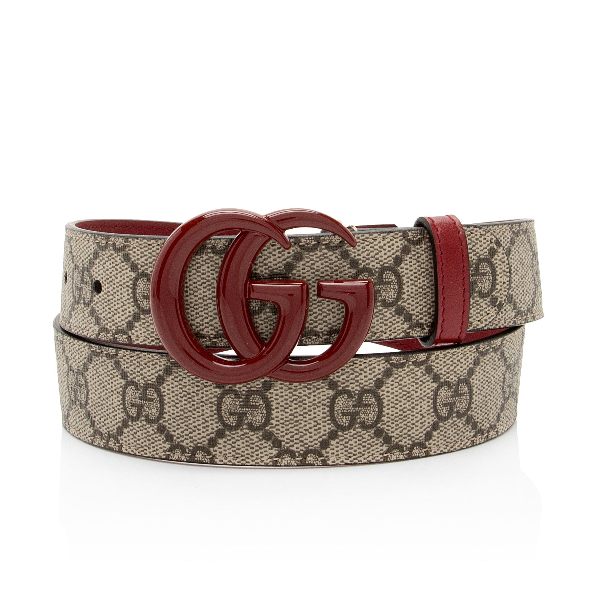 Gucci GG Supreme Slim Belt - Leather Canvas Beige Red Accessory Shf Pd0Dbl