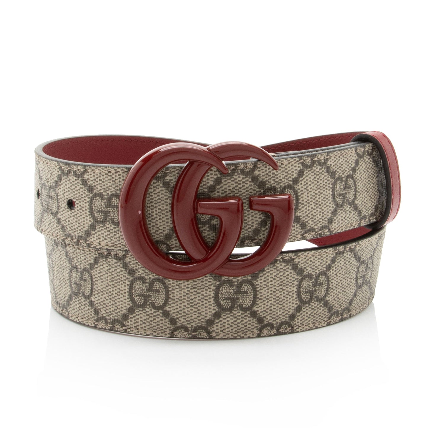 Gucci GG Supreme Slim Belt - Leather Canvas Beige Red Accessory