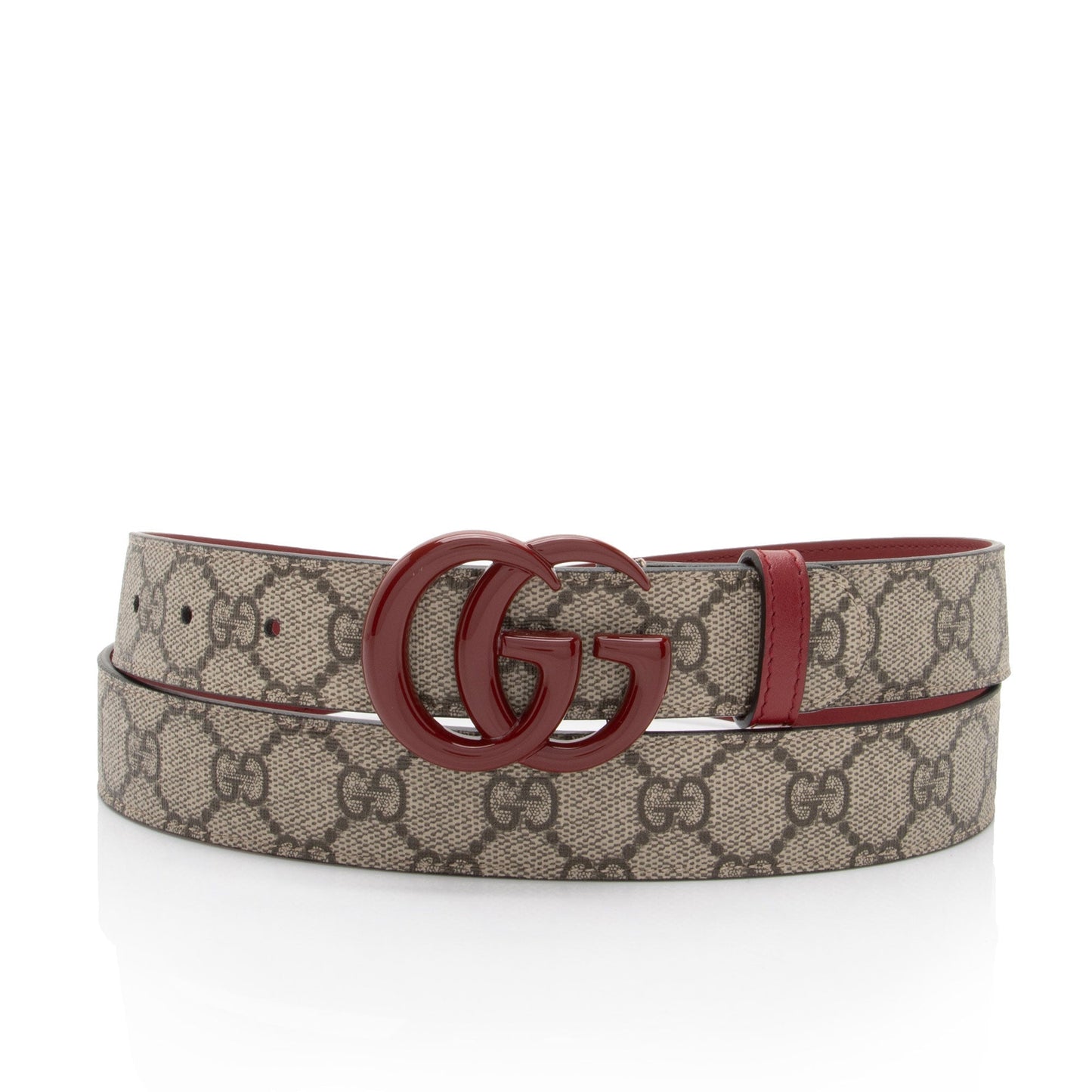 Gucci GG Supreme GG Marmont Slim Leather Canvas Beige Red Accessory
