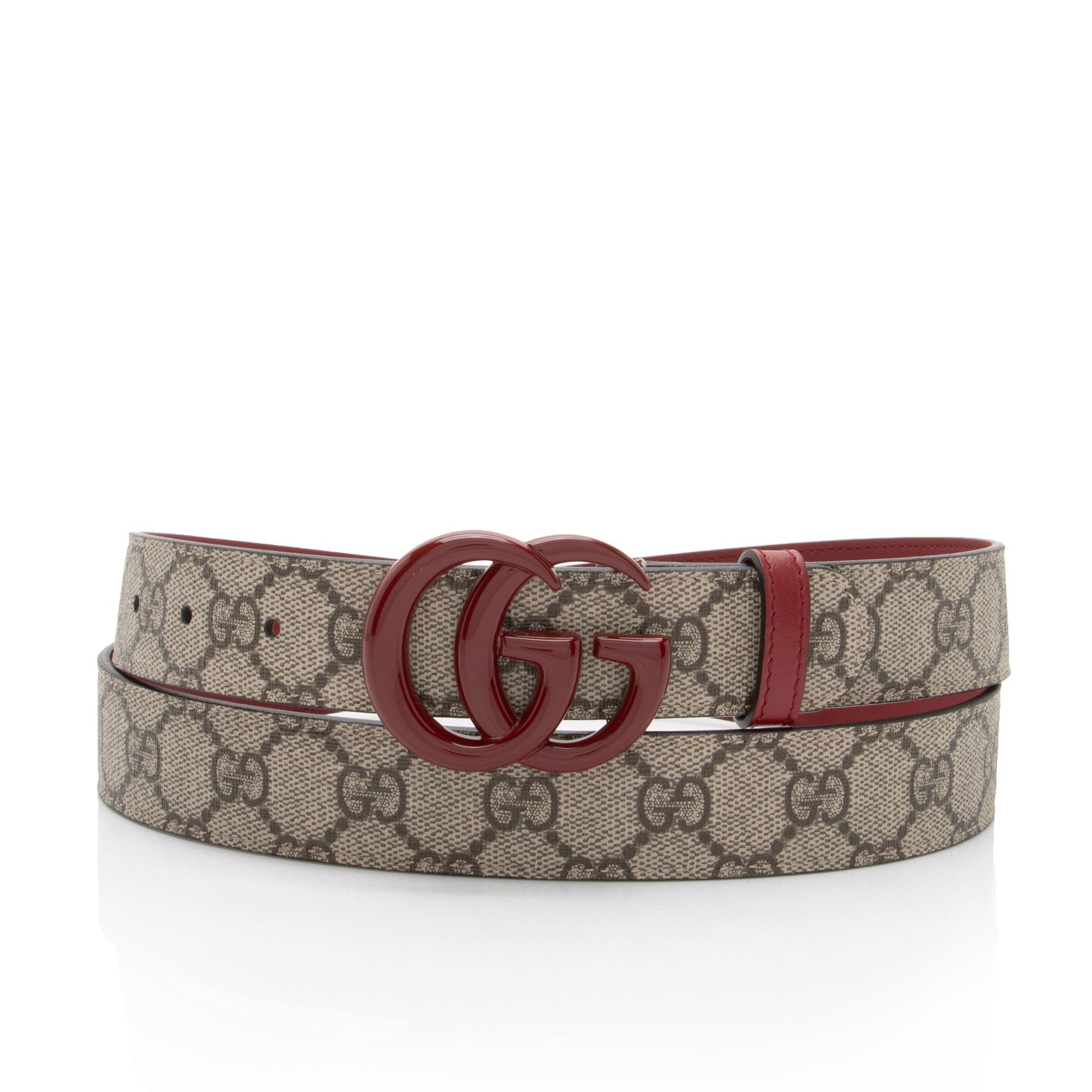 Gucci GG Supreme GG Marmont Slim Leather Canvas Beige Red Accessory