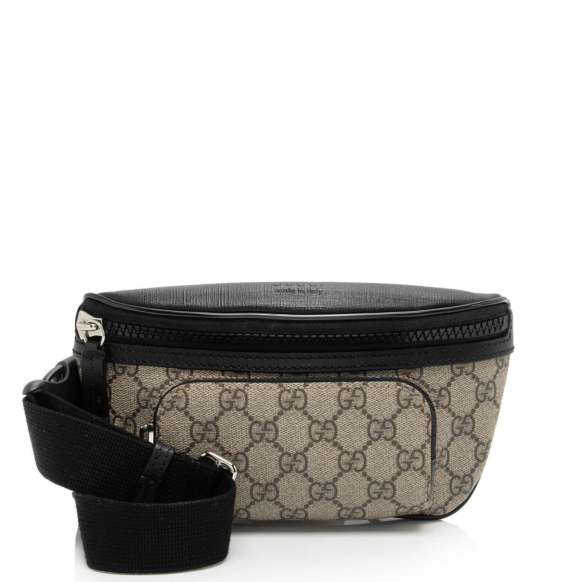 Gucci GG Supreme Belt SHF-nmMh6p Leather Nylon Black Beige Accessory