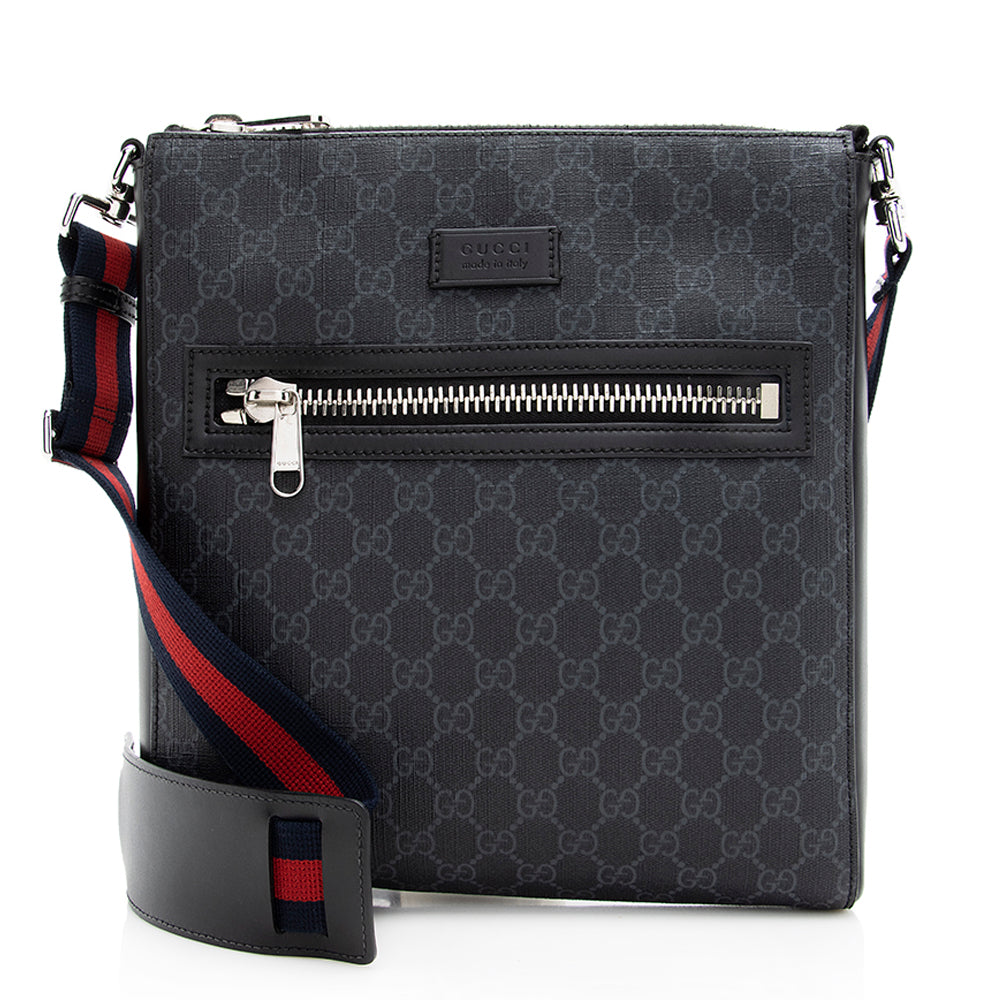 Gucci GG Supreme Messenger SHF Leather Canvas Nylon Black Travel Bag