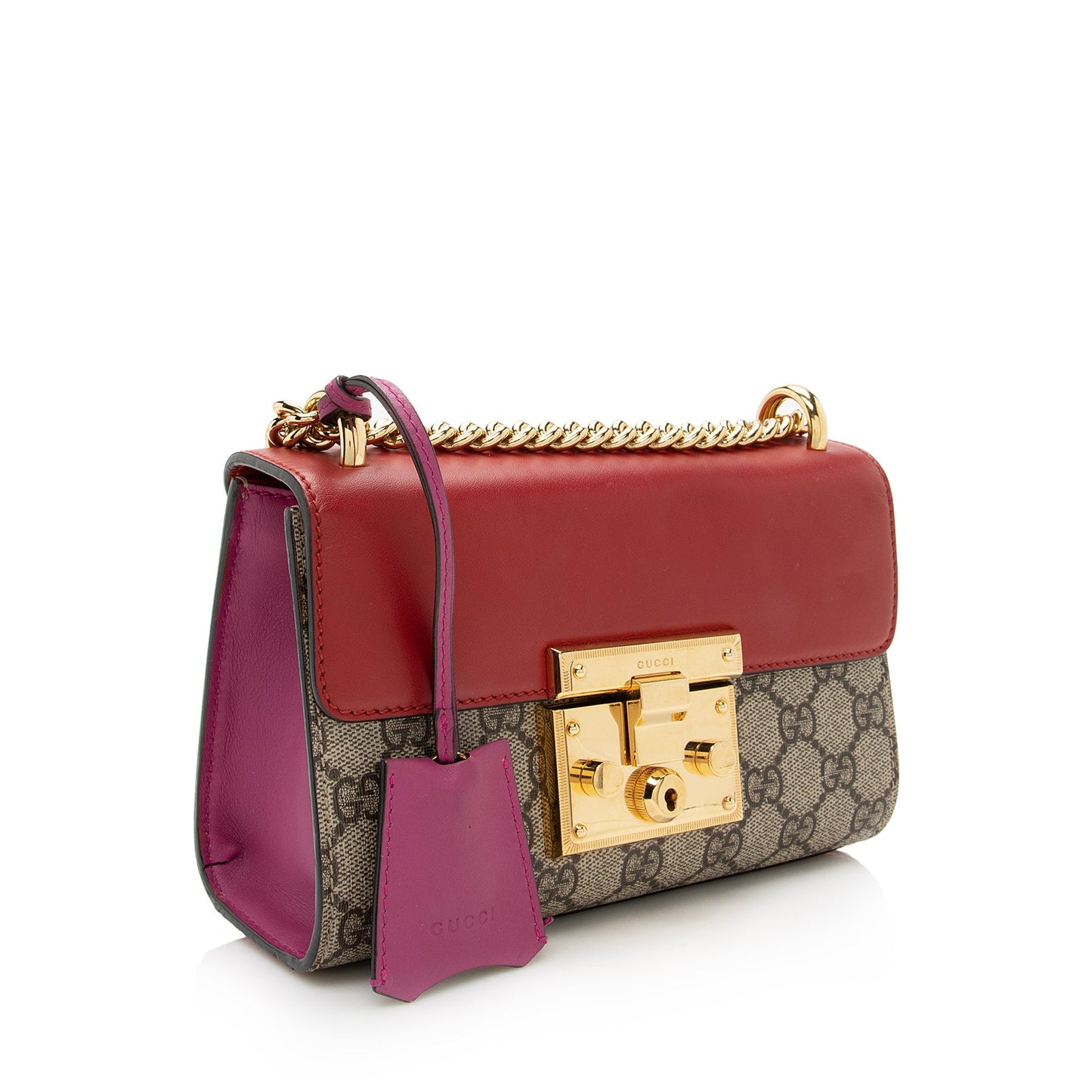 Gucci GG Supreme Padlock SHF Leather Canvas Beige Red Crossbody Bag